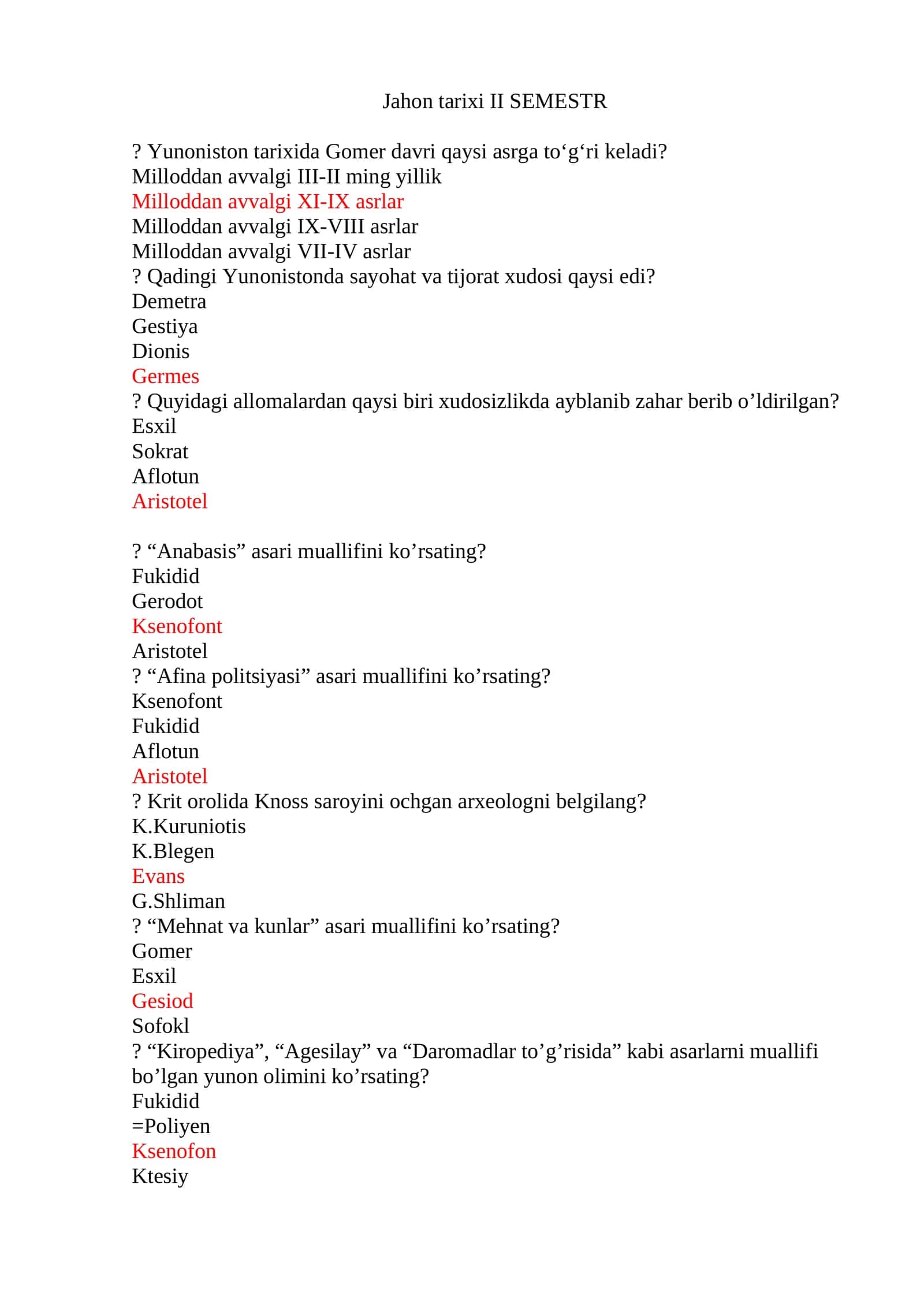 Jahon tarixi II SEMESTR 1