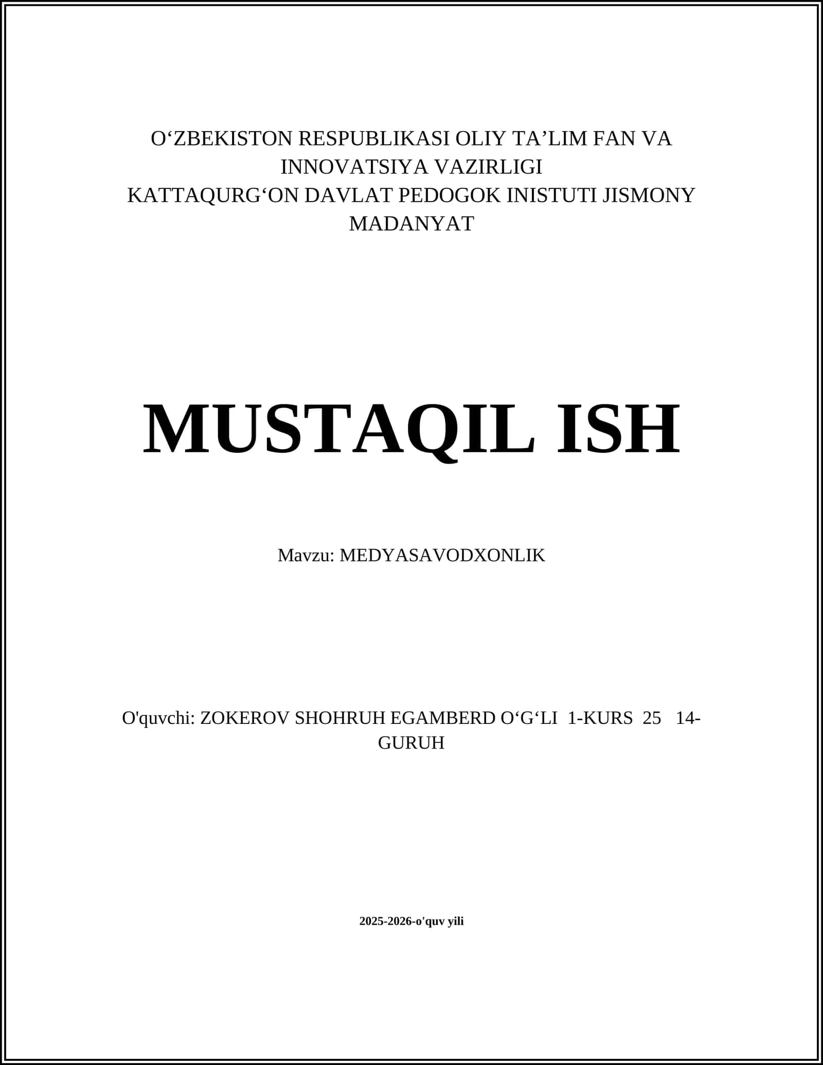 MEDYASAVODXONLIK 1