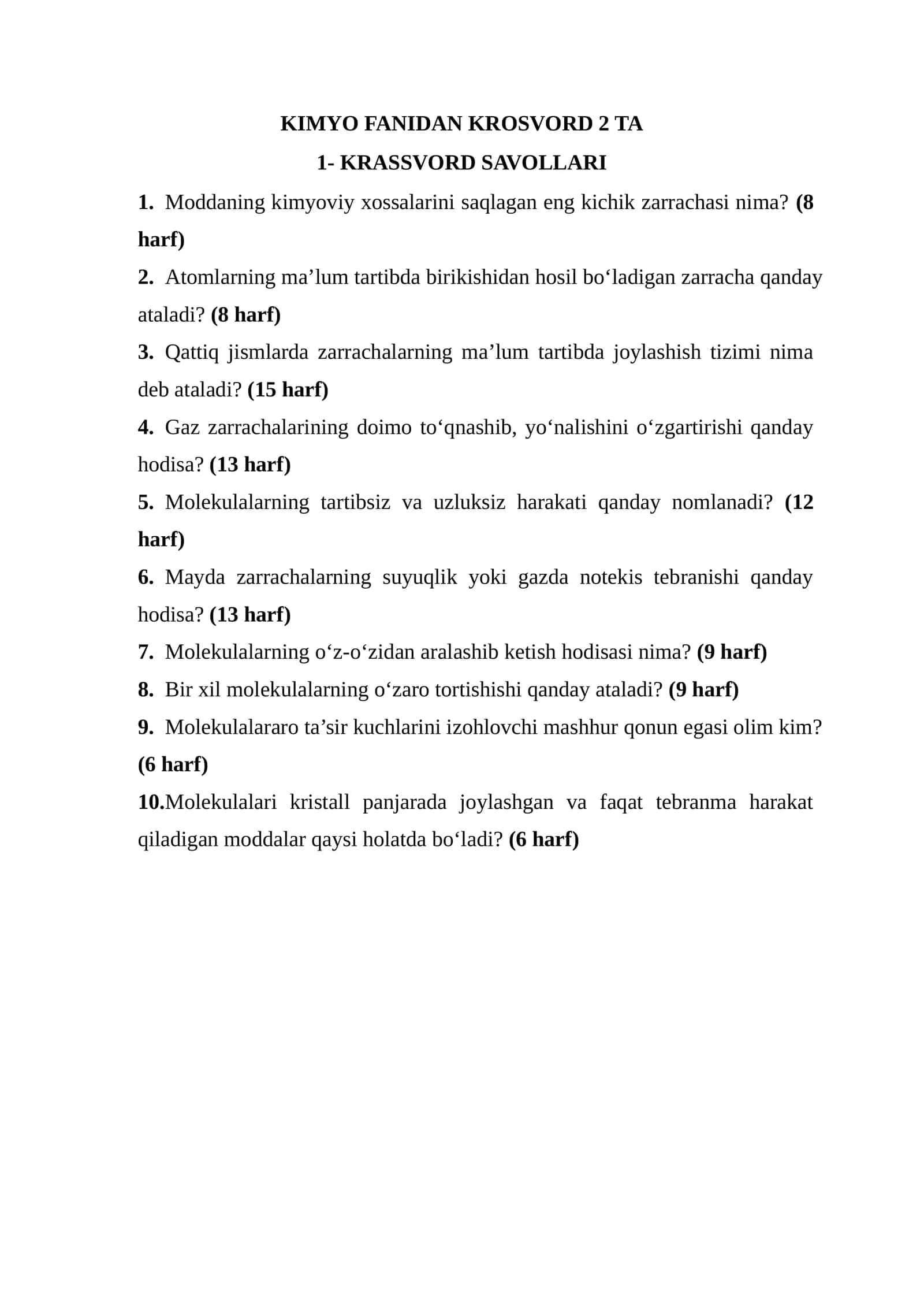 KIMYO FANIDAN KROSVORD 2 TA 1