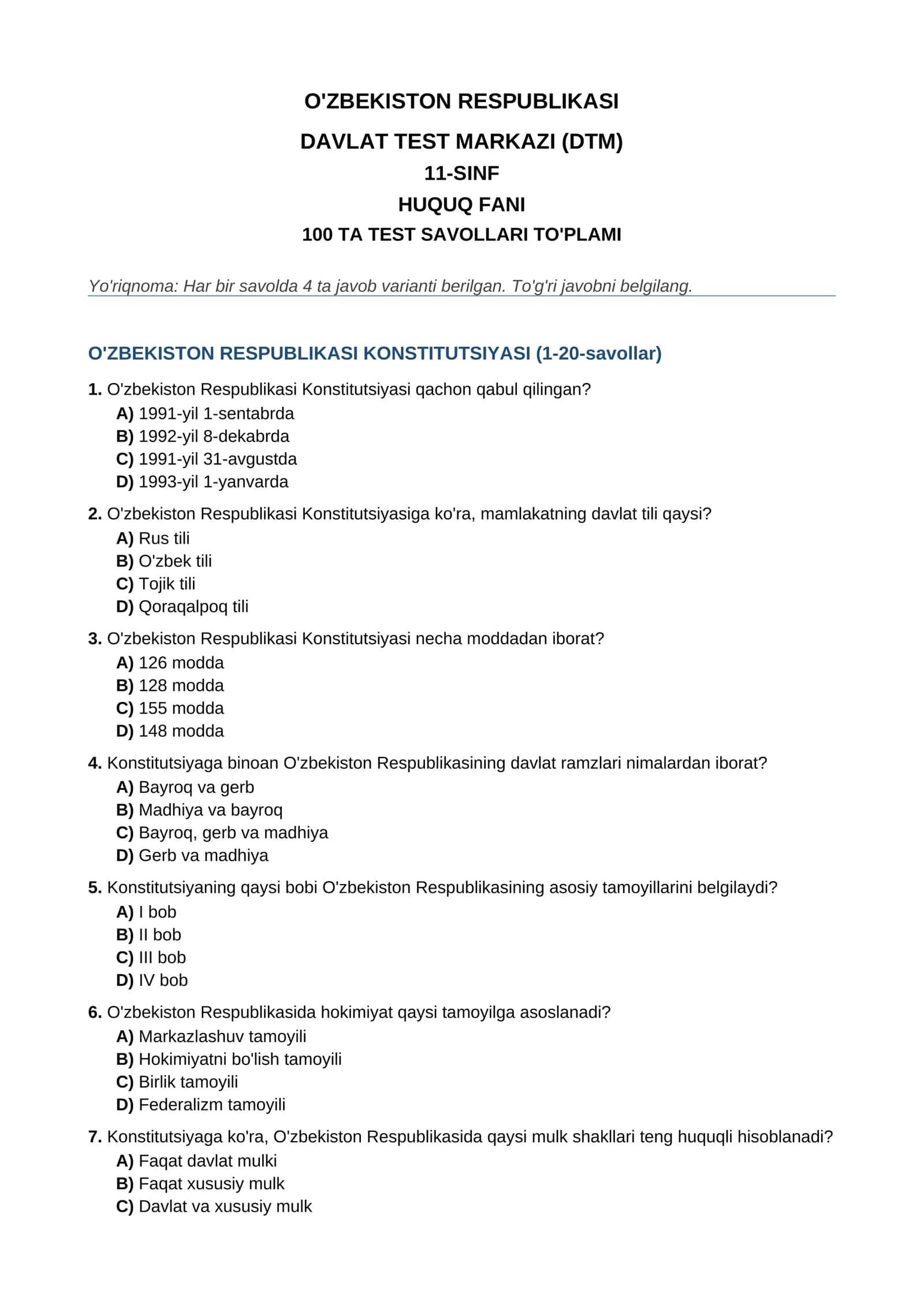 Huquq savollar 1