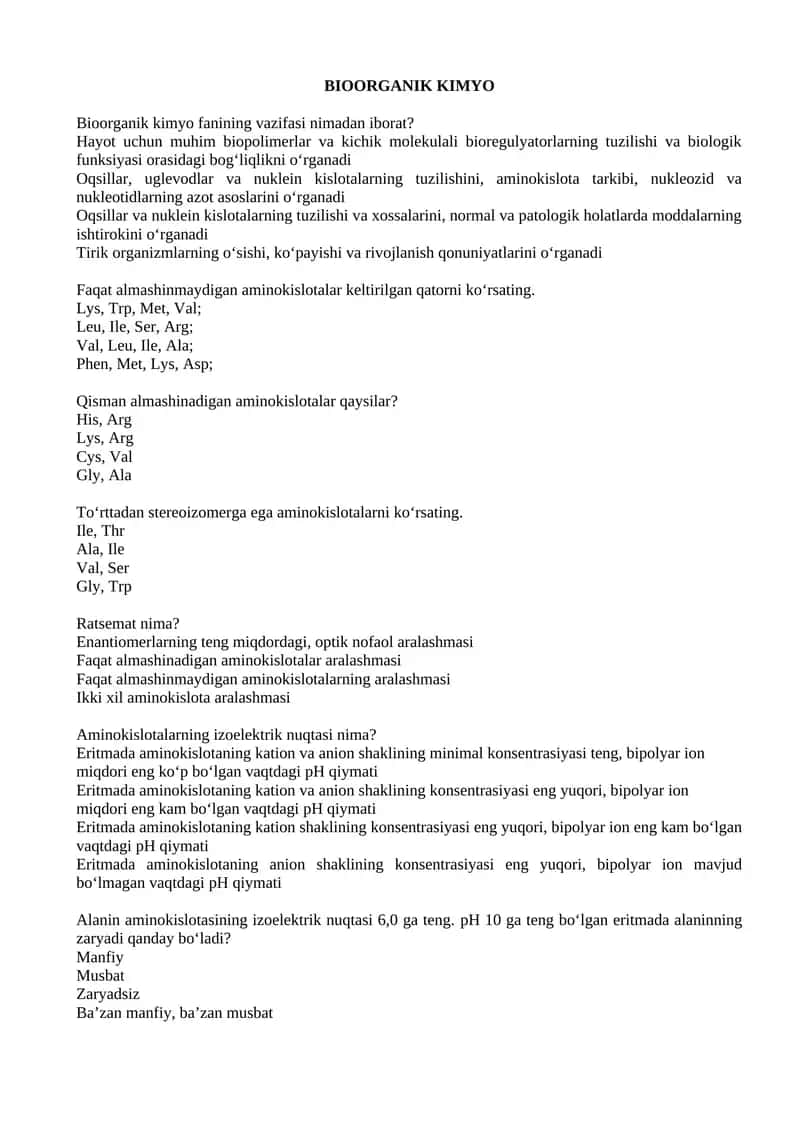 BIOORGANIK KIMYO 1