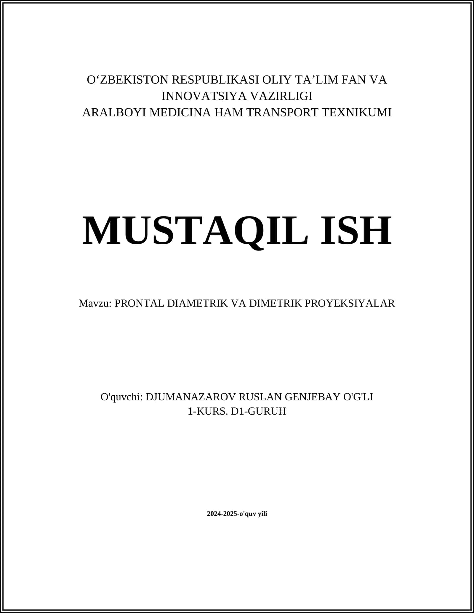 PRONTAL DIAMETRIK VA DIMETRIK PROYEKSIYALAR 1