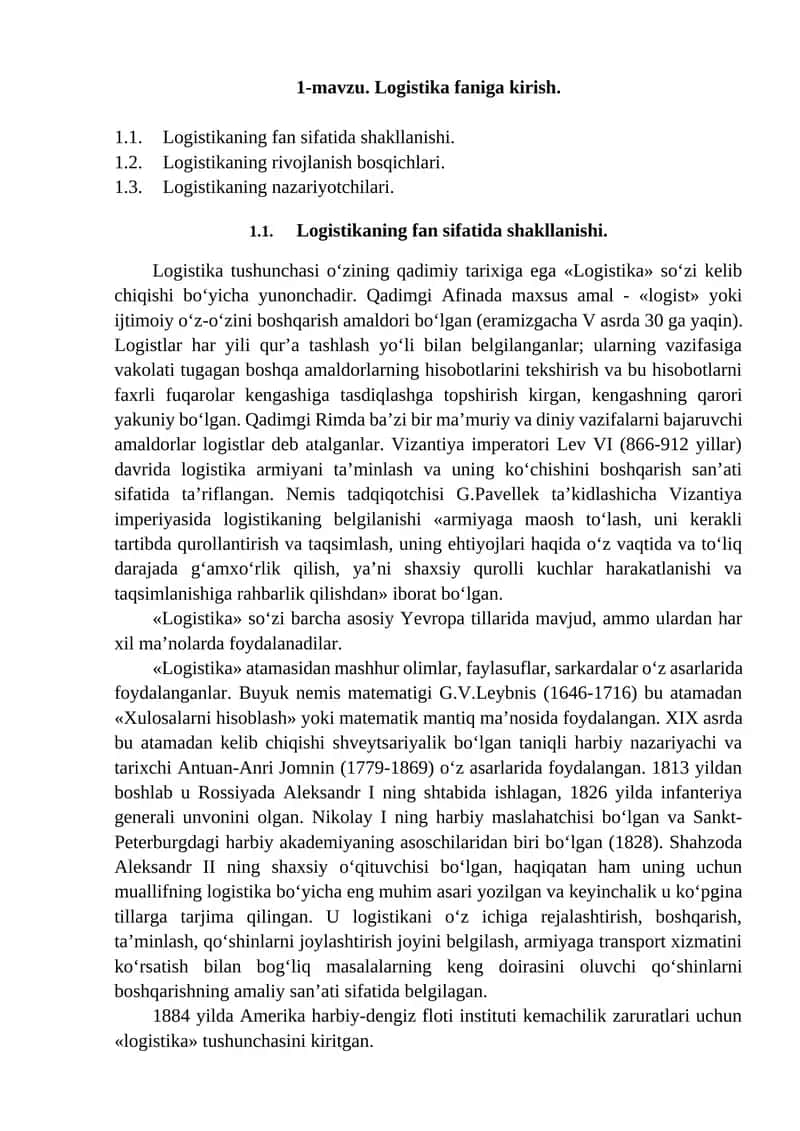 Logistika faniga kirish 1