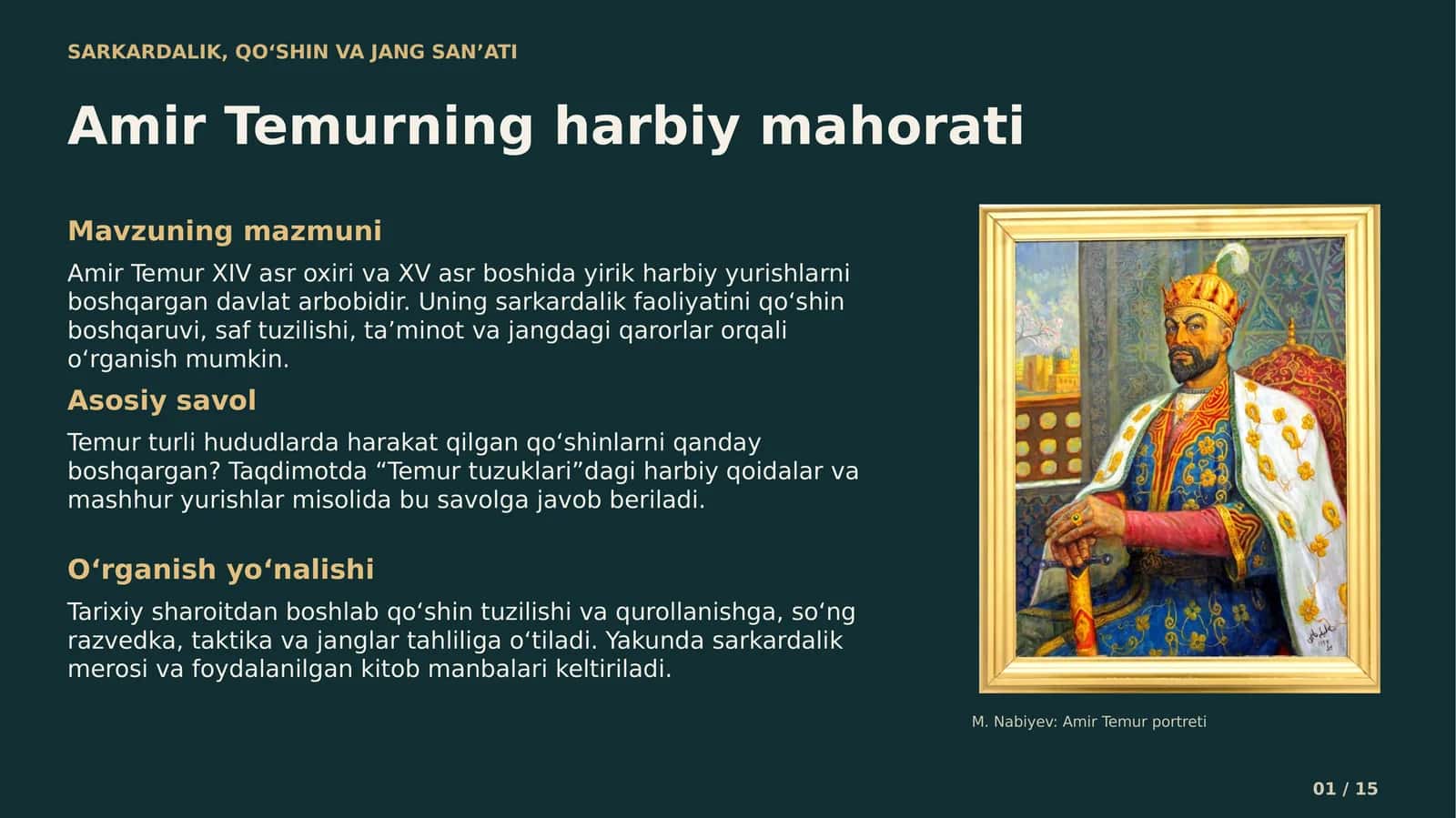 M. Nabiyev: Amir Temur portreti 1