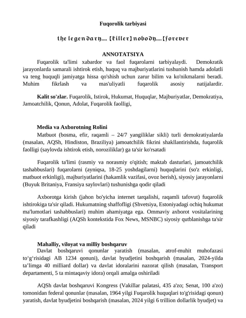 Fuqorolik tarbiyasi 1