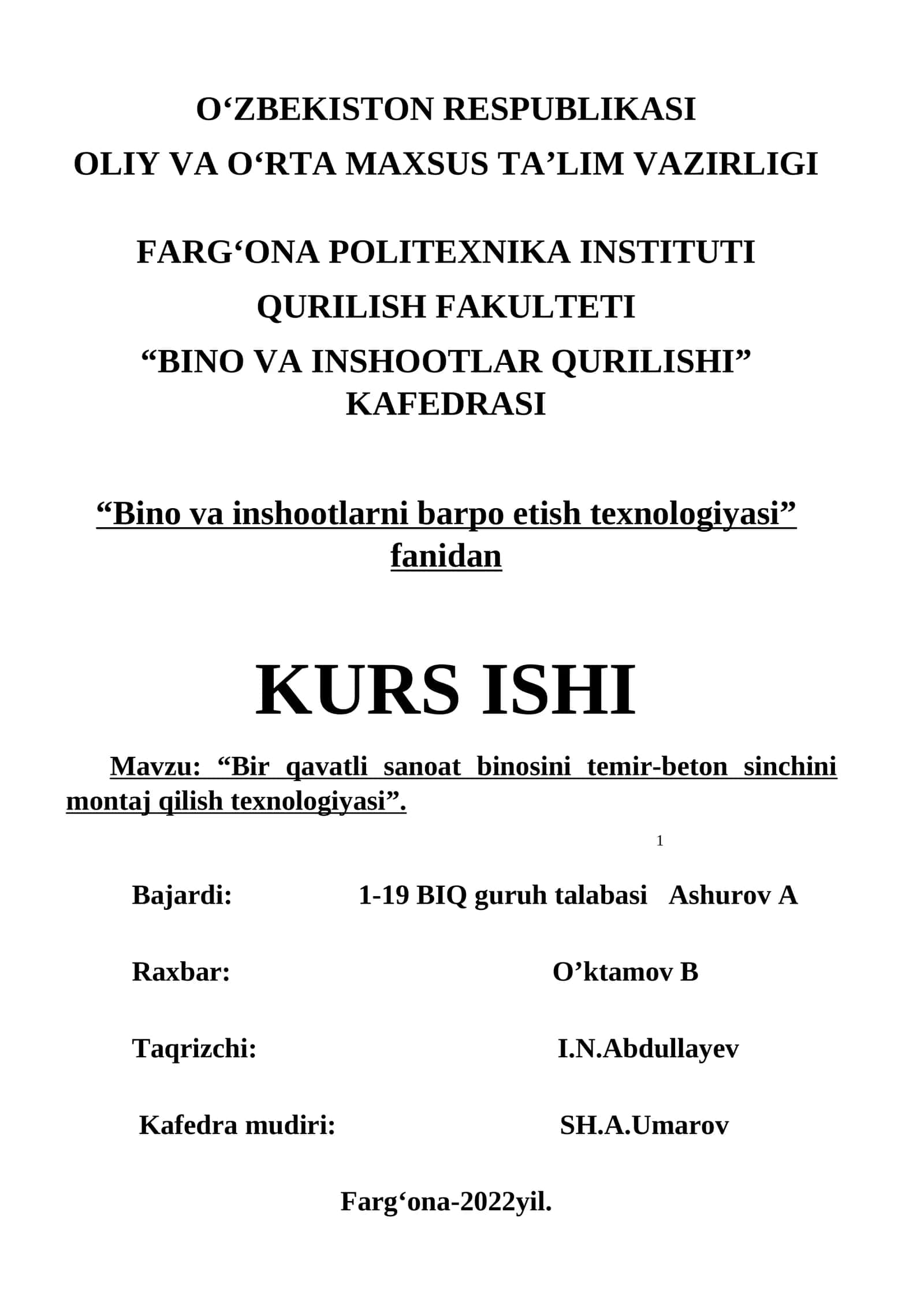 Bino va inshootlarni barpo etish texnologiyasi 1
