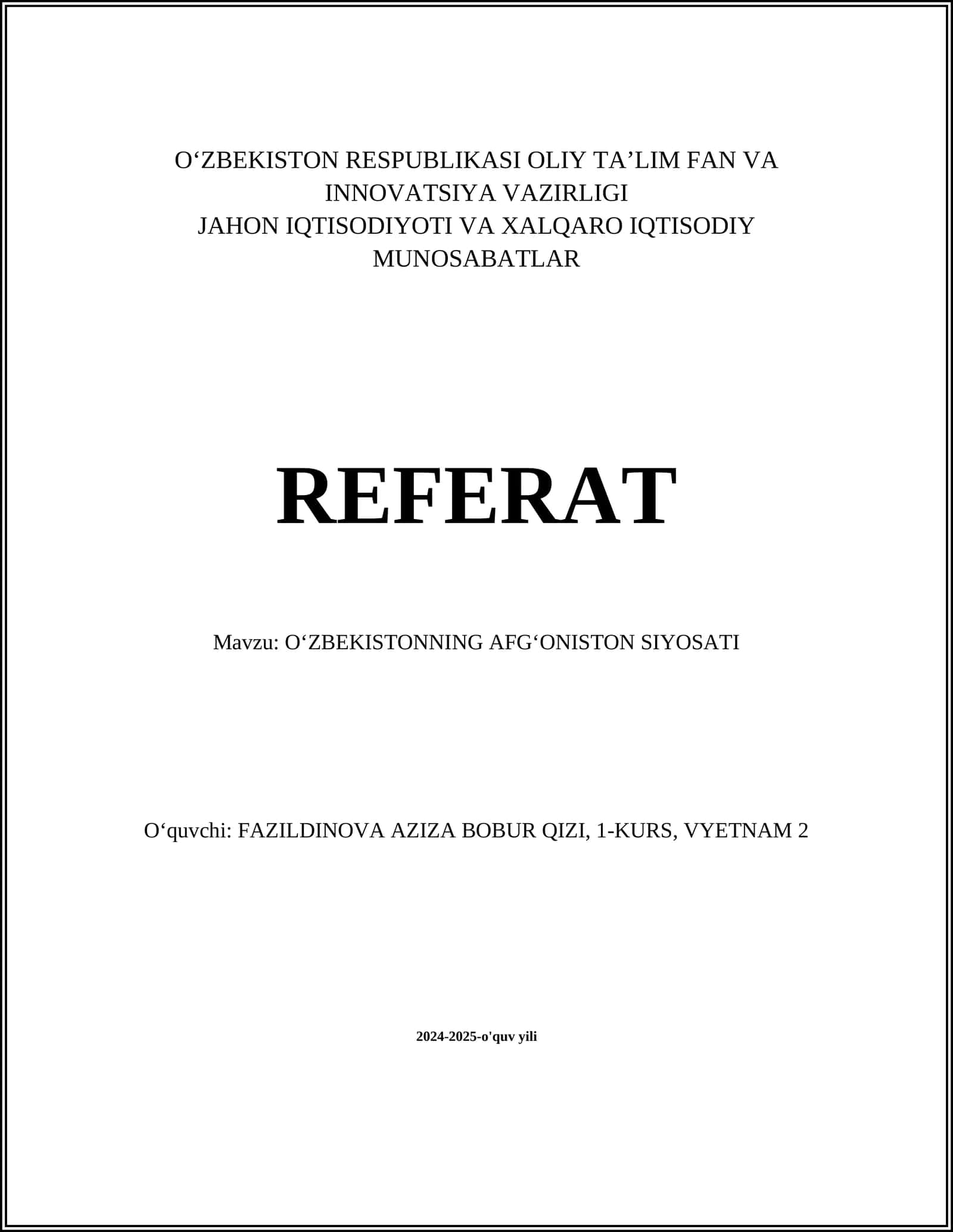 OʻZBEKISTONNING AFGʻONISTON SIYOSATI 1