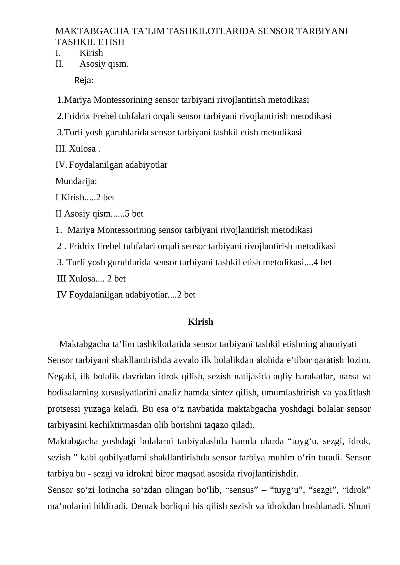 Mariya Montessorining sensor tarbiyani rivojlantirish metodikasi 1