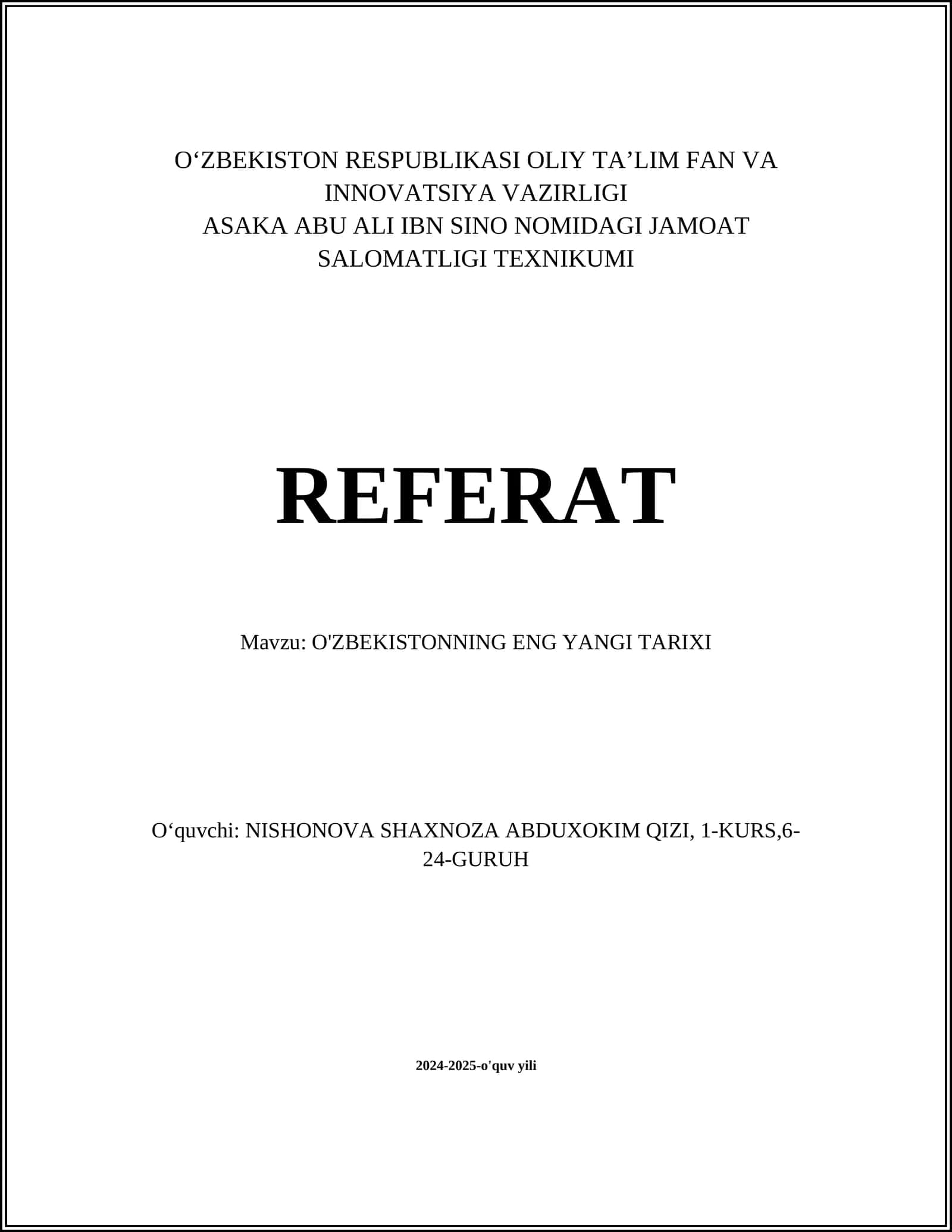 O'ZBEKISTONNING ENG YANGI TARIXI 1