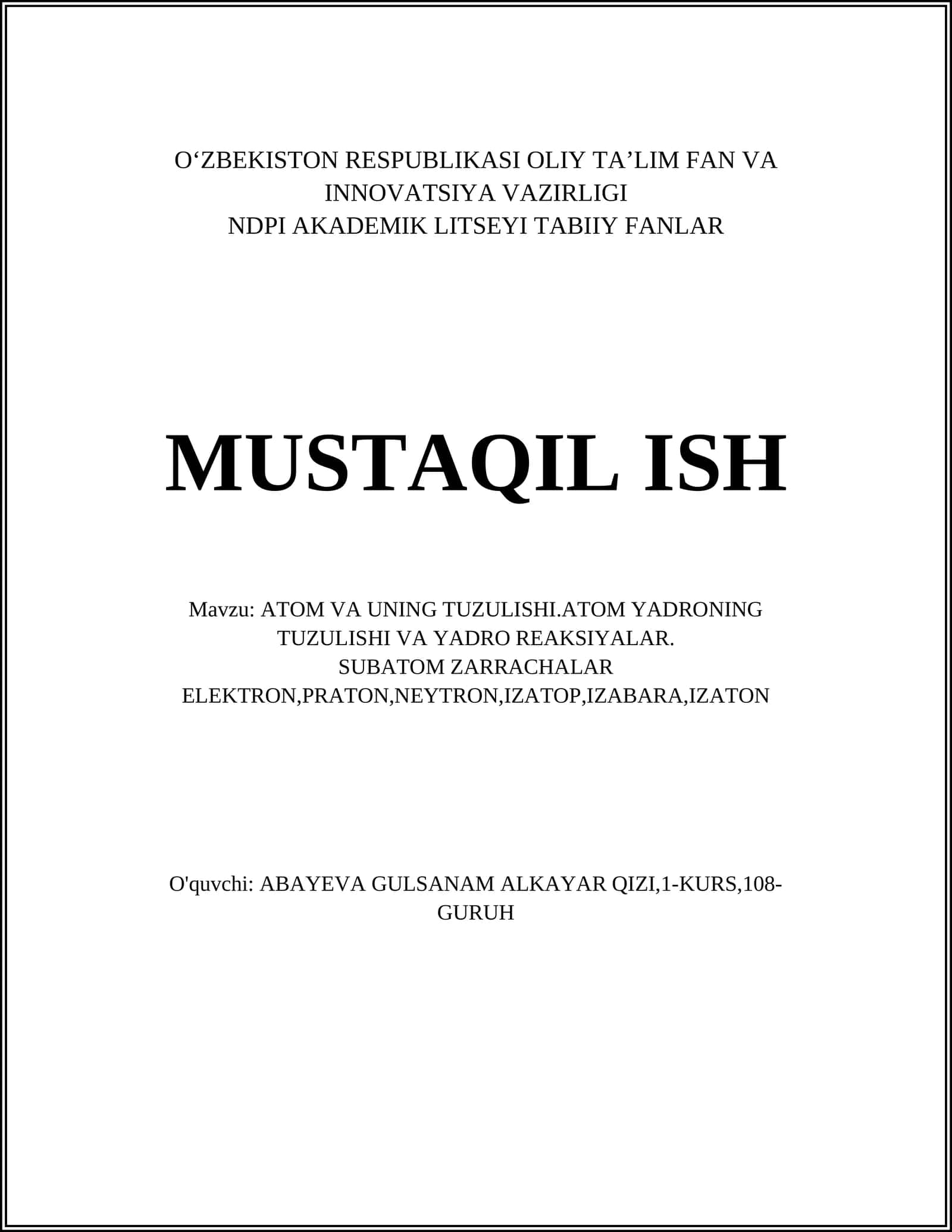 Atom va uning tuzilishi 1