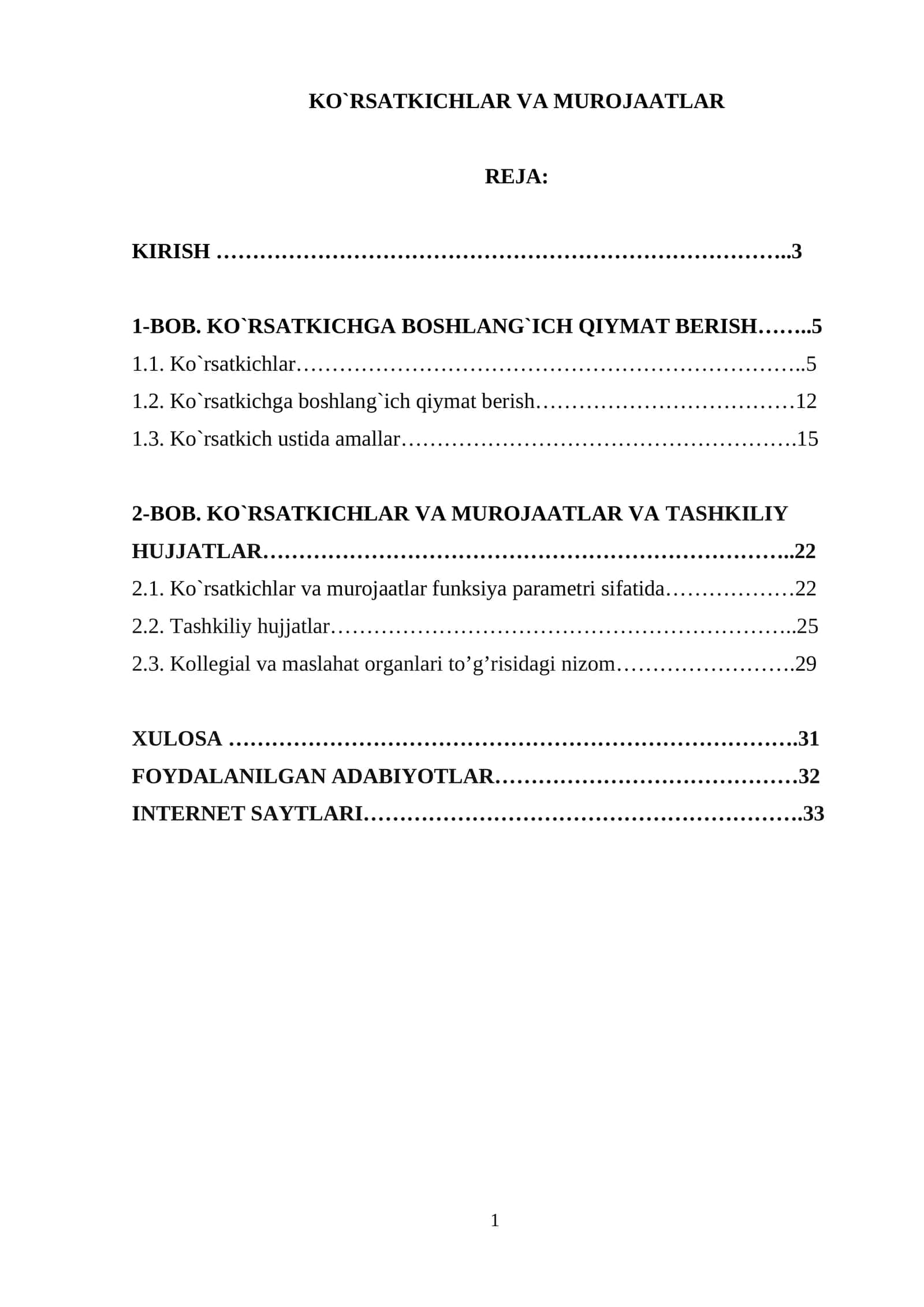 KO`RSATKICHLAR VA MUROJAATLAR 1