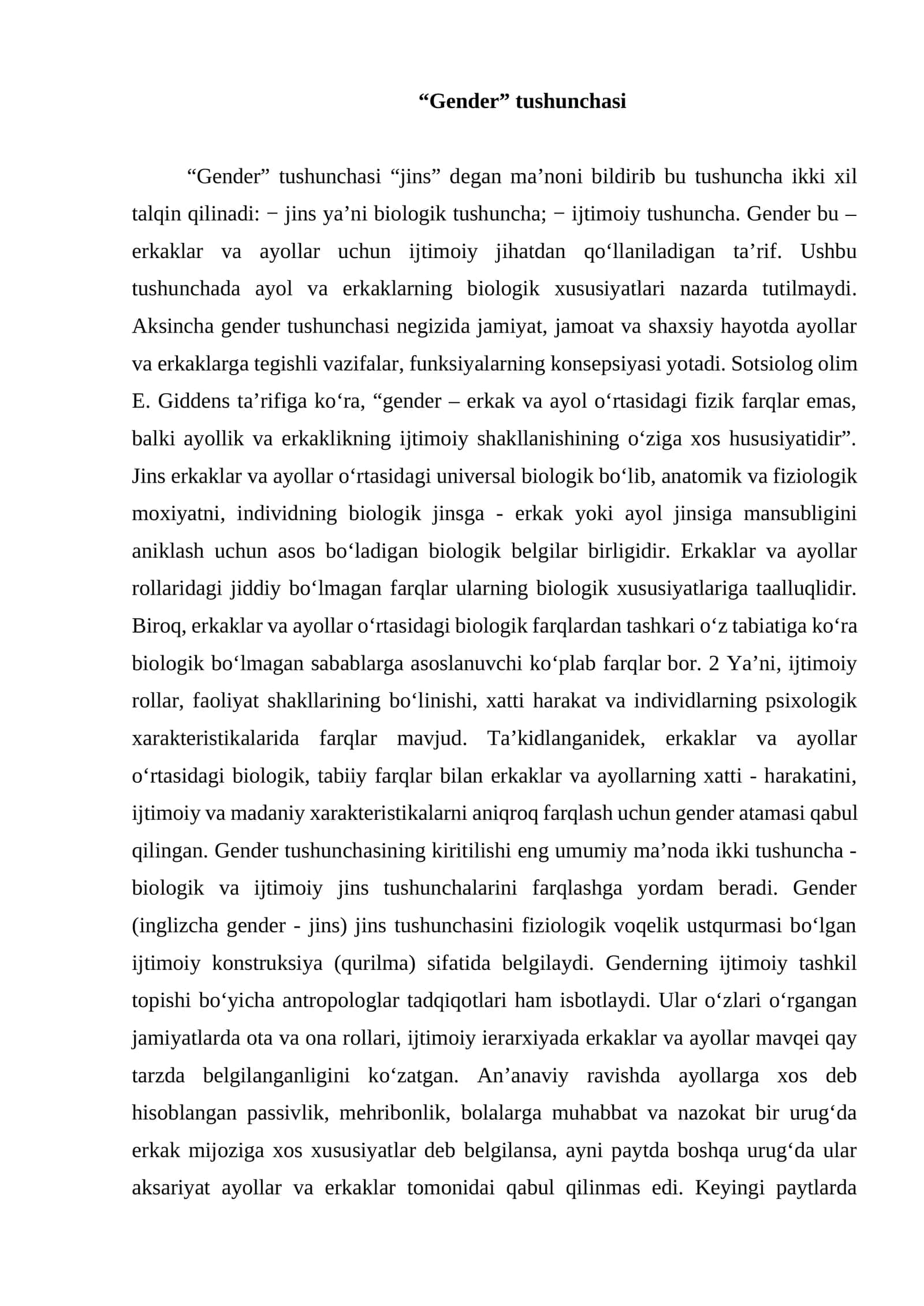 "Gender" tushunchasi 1