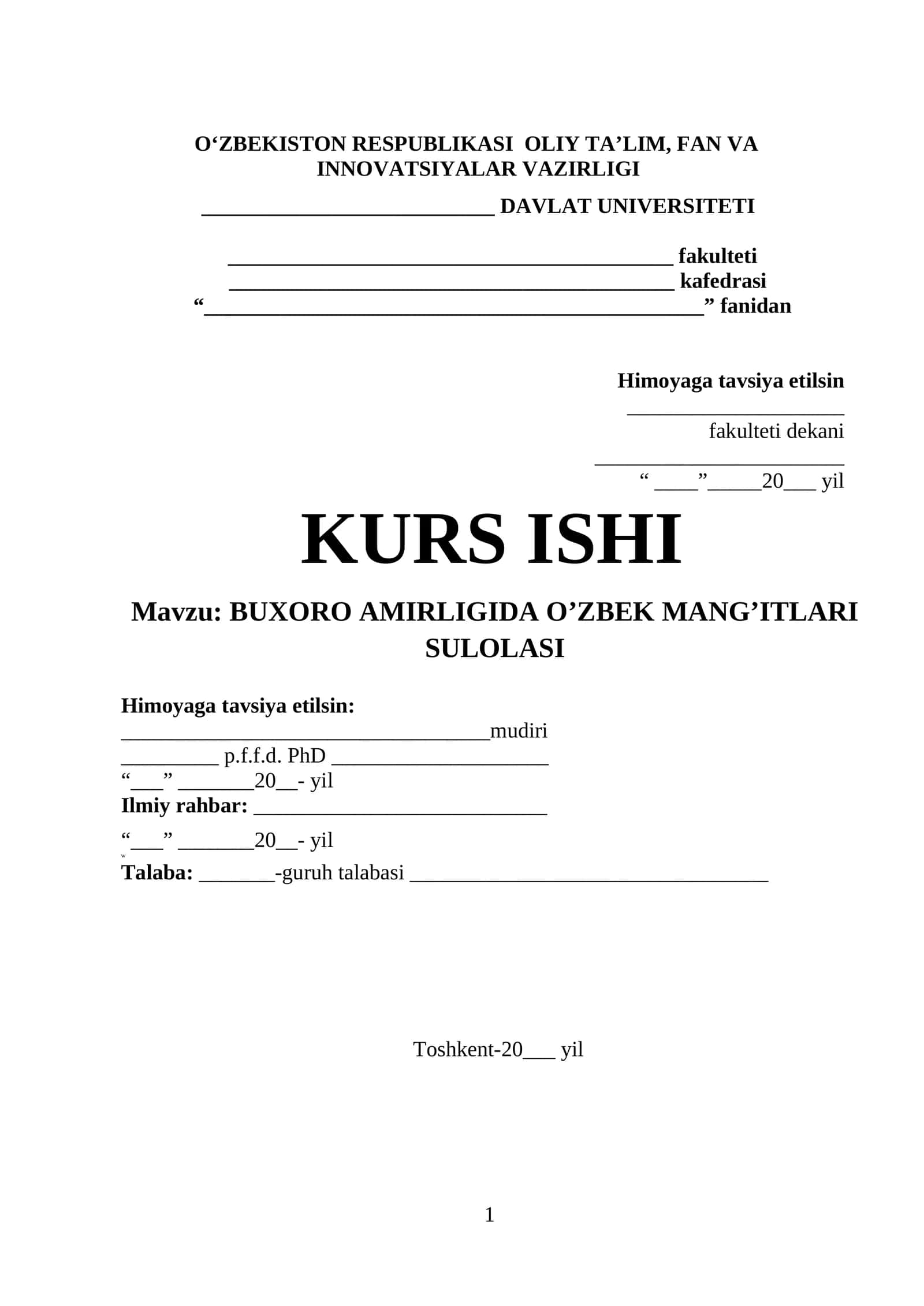 BUXORO AMIRLIGIDA O’ZBEK MANG’ITLARI SULOLASI 1