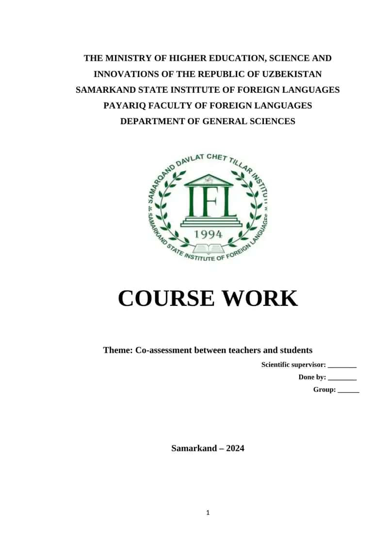 Cоurse work on Co-assessment between teachers and students 1