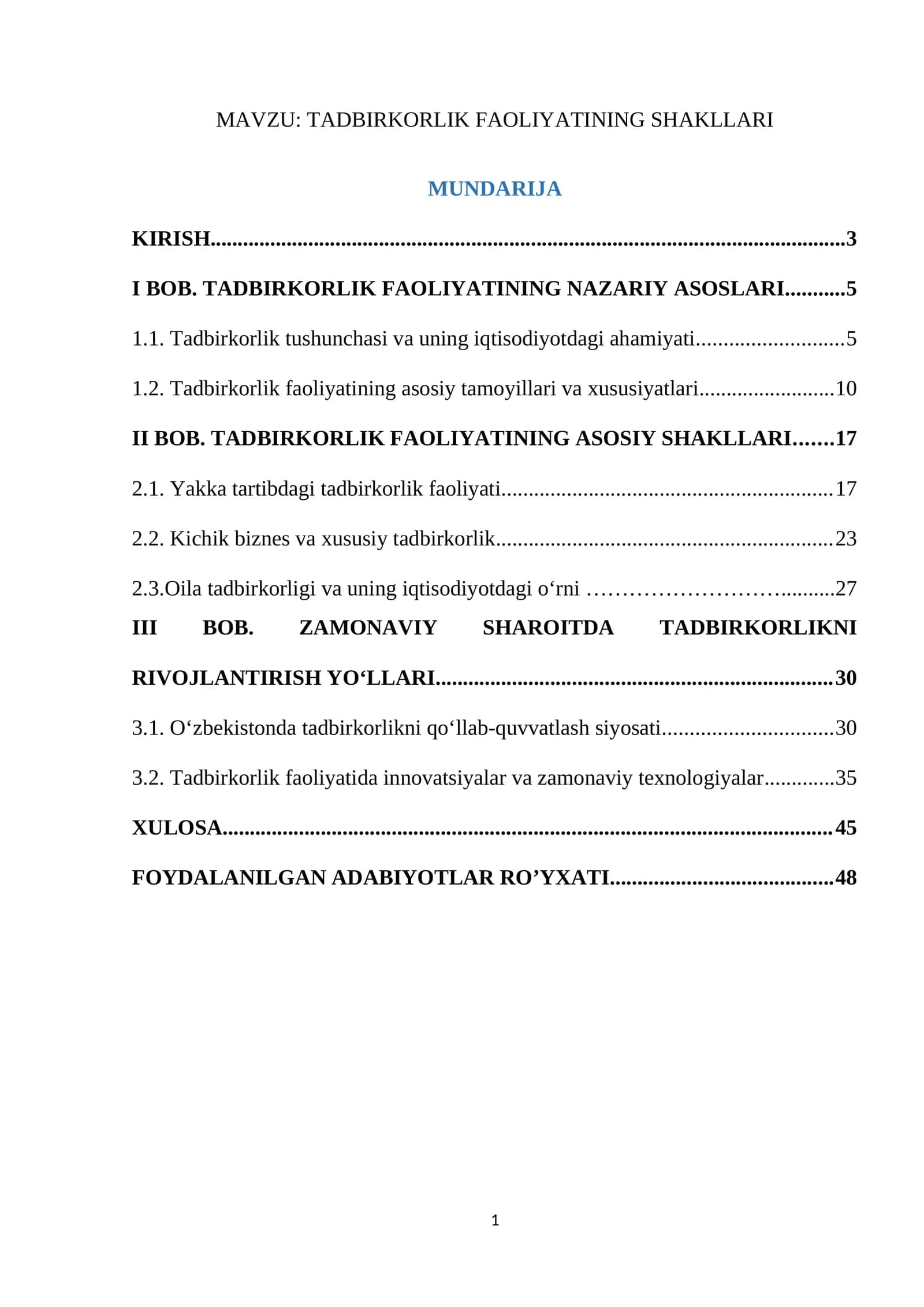 TADBIRKORLIK FAOLIYATINING SHAKLLARI 1