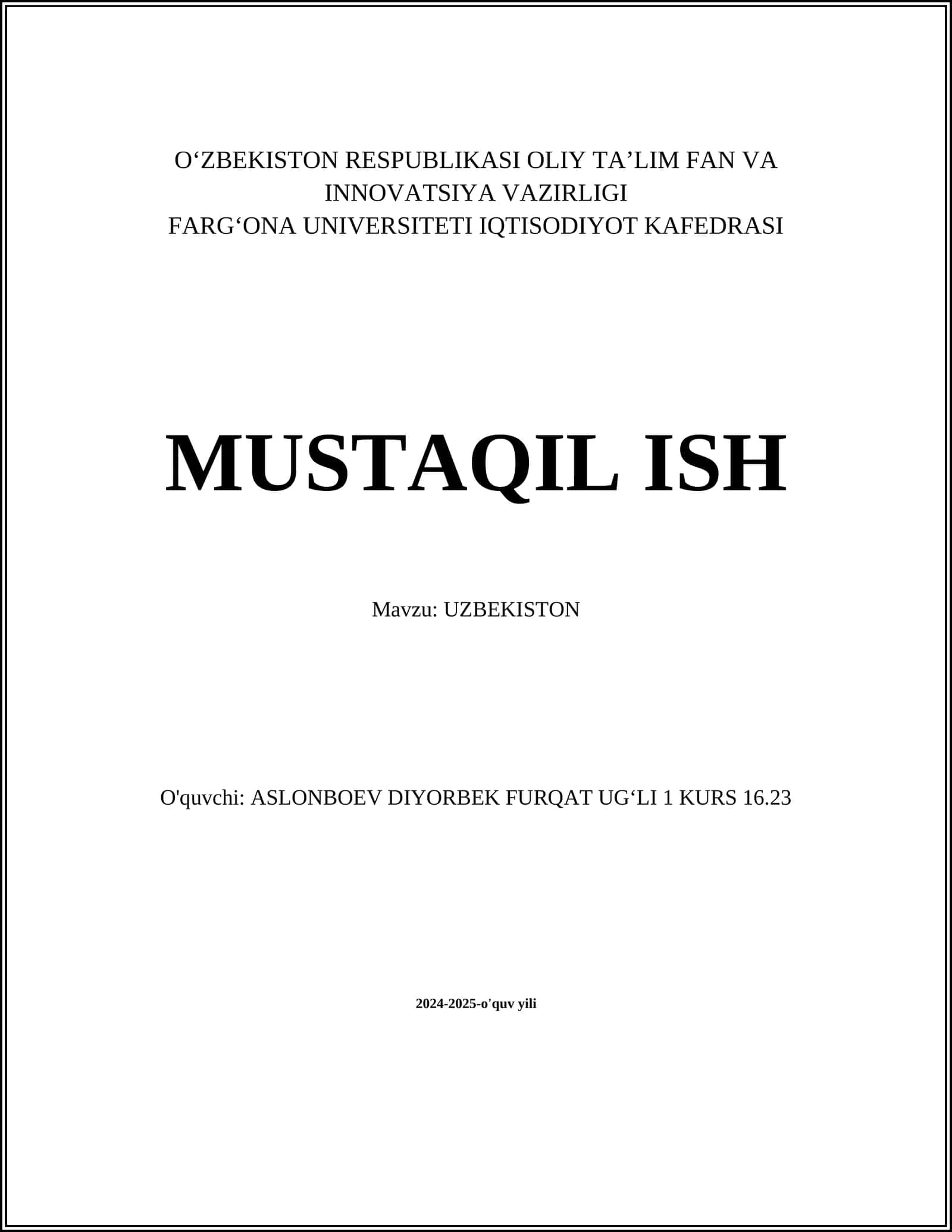 UZBEKISTON MUSTAQIL ISH 1
