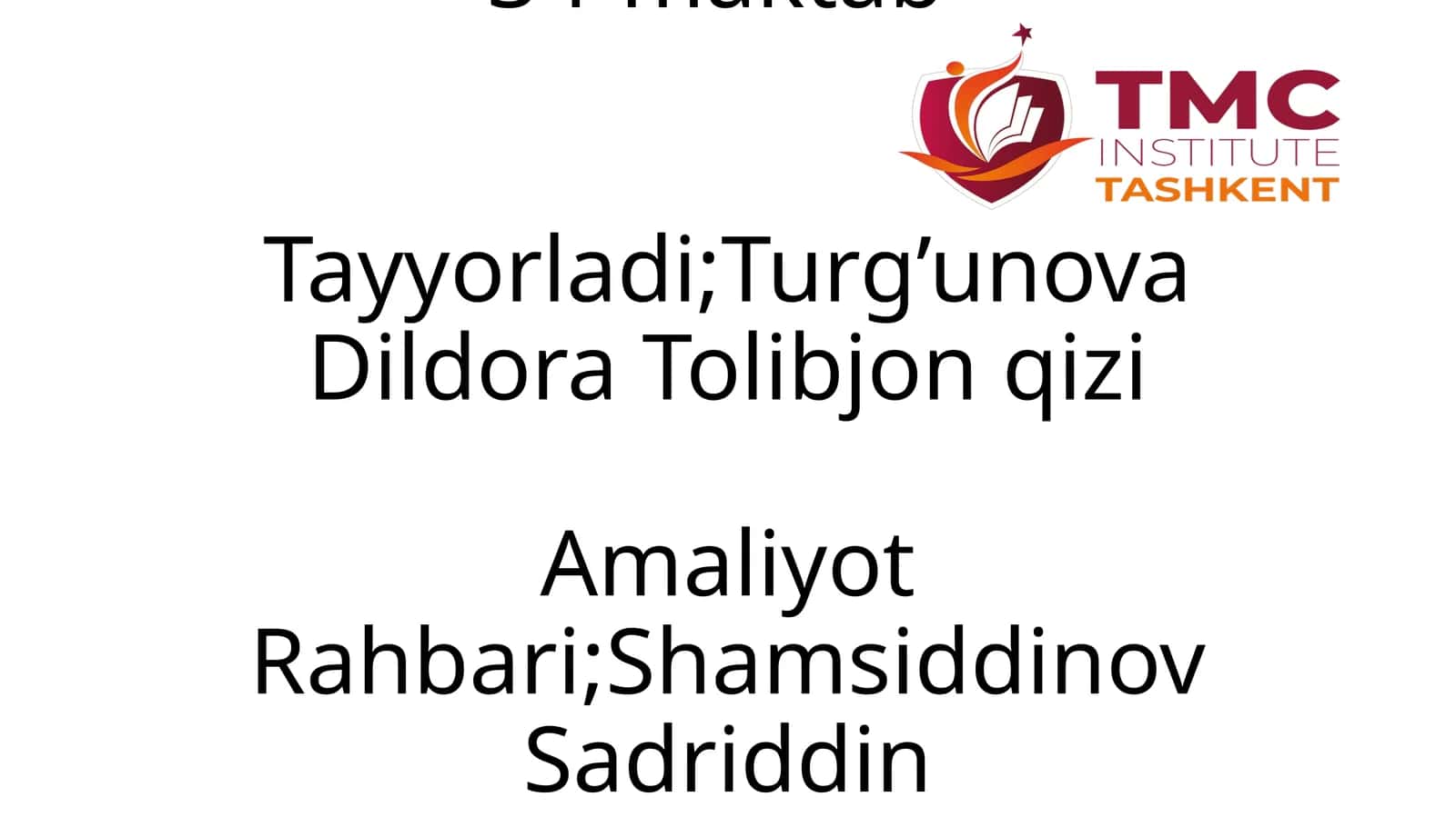 Malakaviy amaliyot hisobot 1