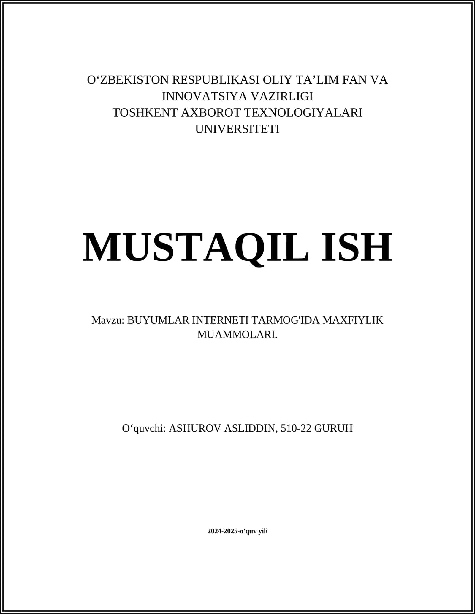 Buyumlar Interneti va maxfiylik tushunchalari 1