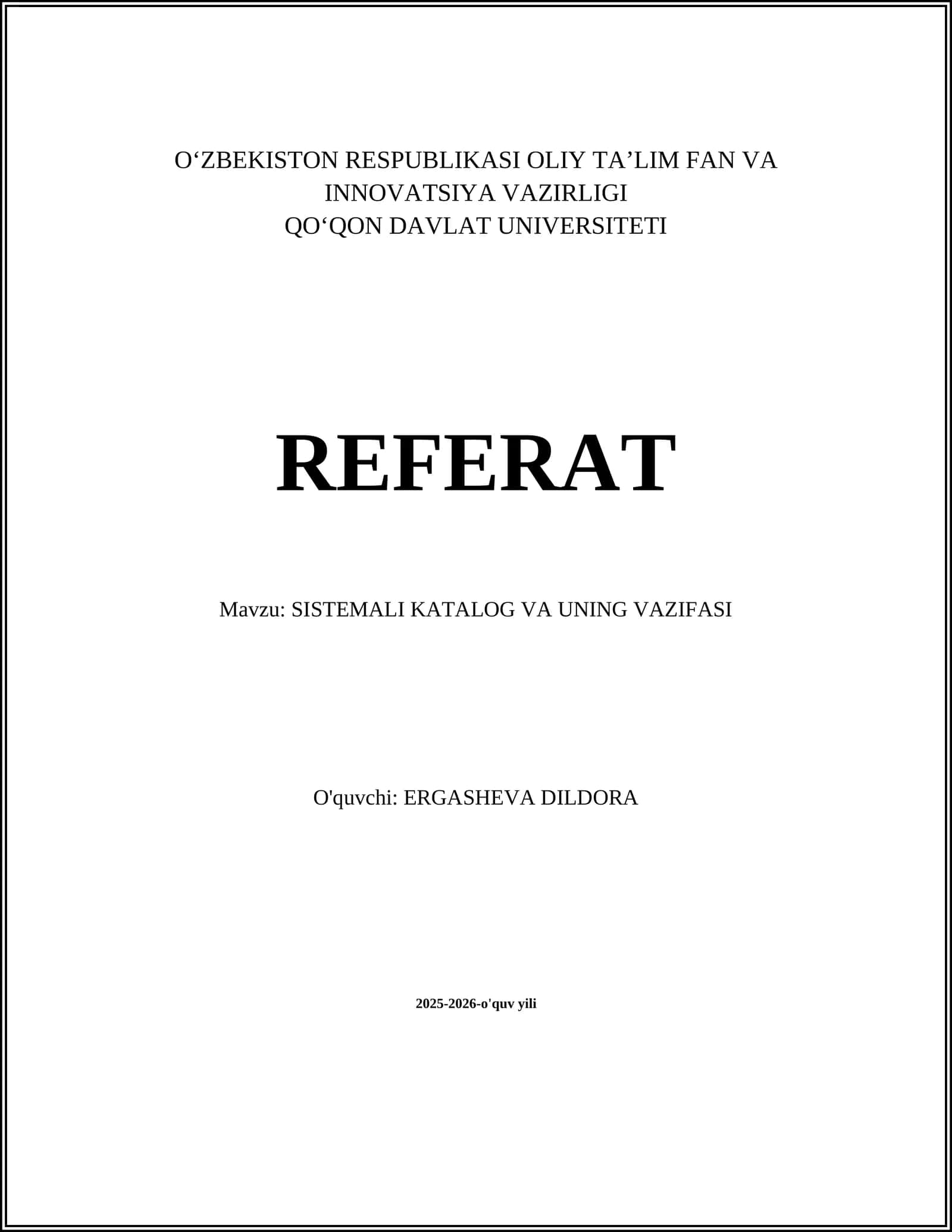 Sistemali katalog va uning vazifasi 1