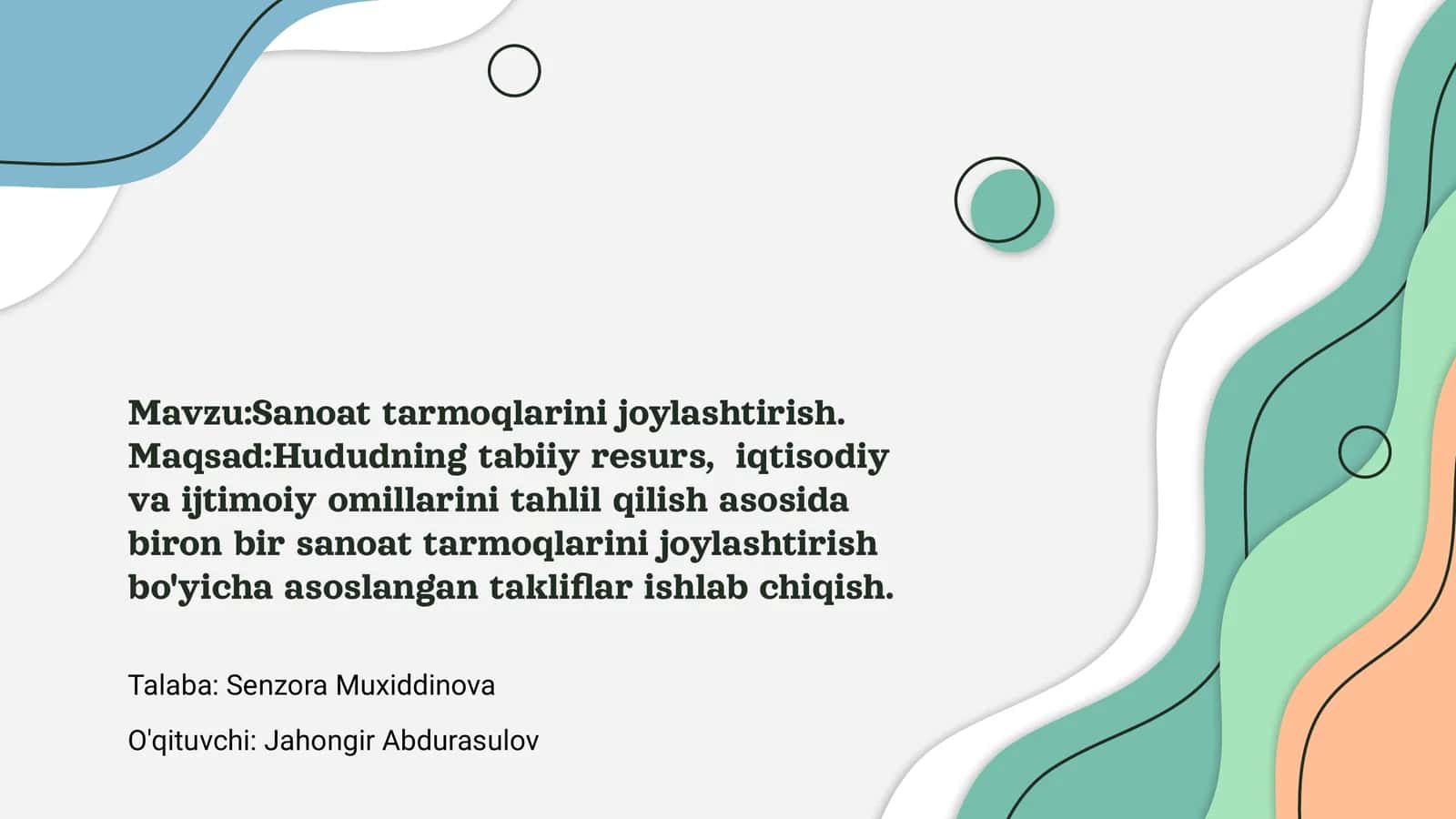 Sanoat tarmoqlarini joylashtirish 1
