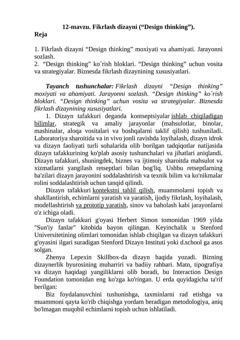 Fikrlash dizayni (“Design thinking”) 1
