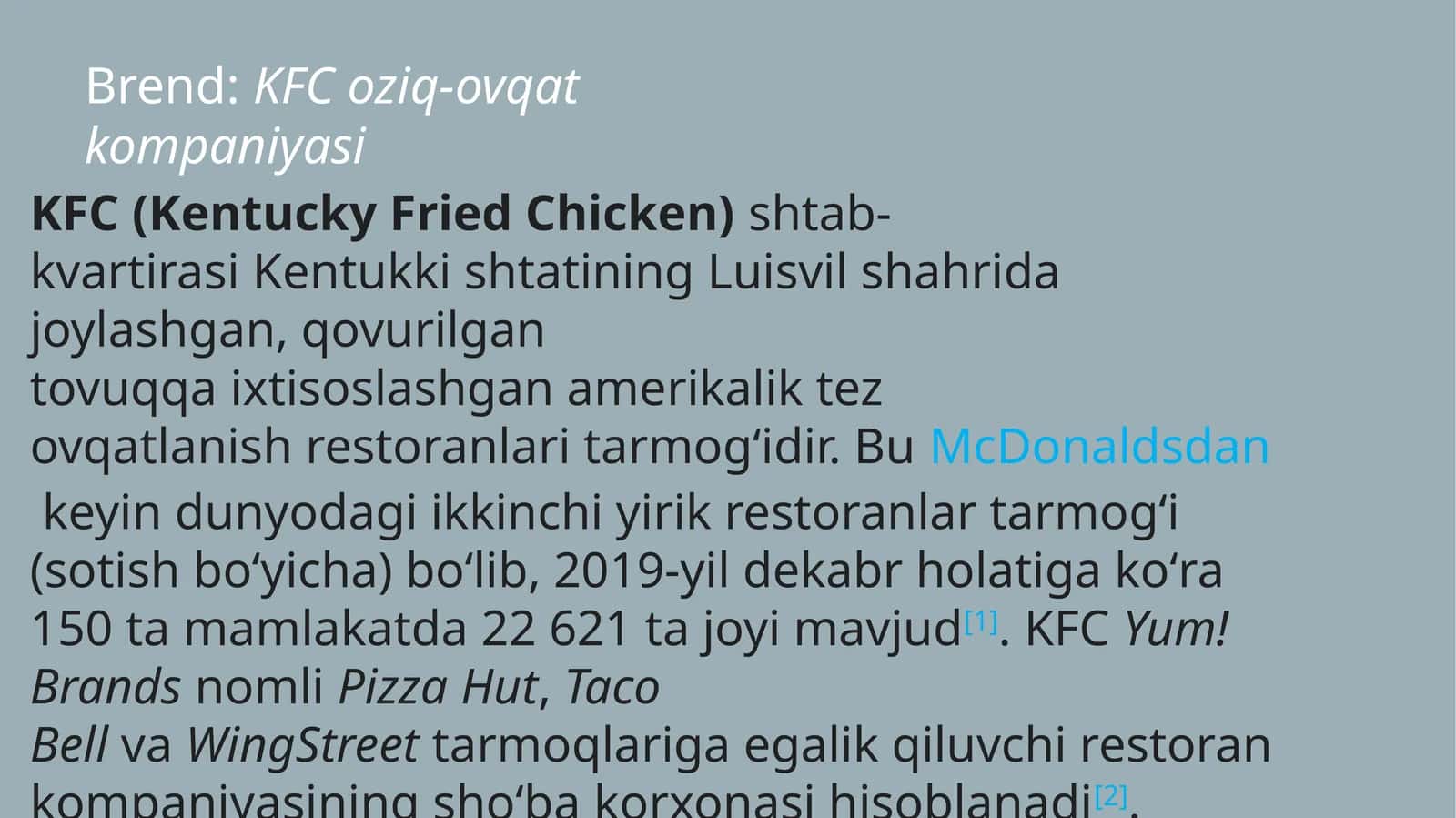 KFC oziq-ovqat kompaniyasi 1
