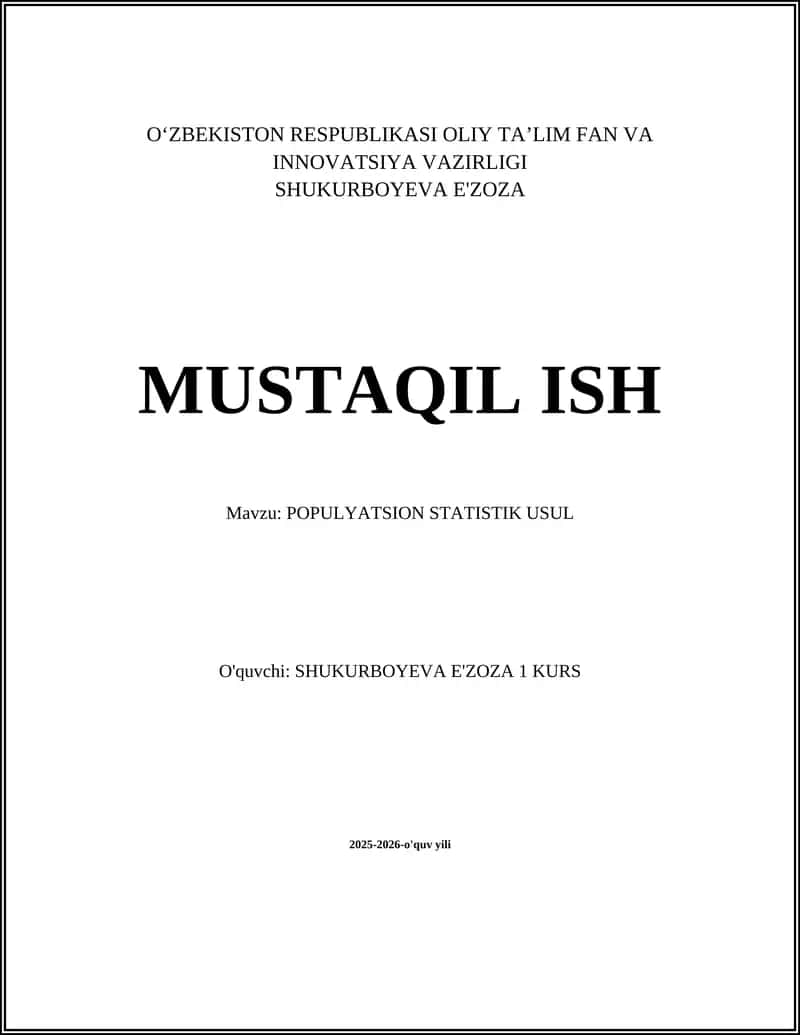 POPULYATSION STATISTIK USUL 1