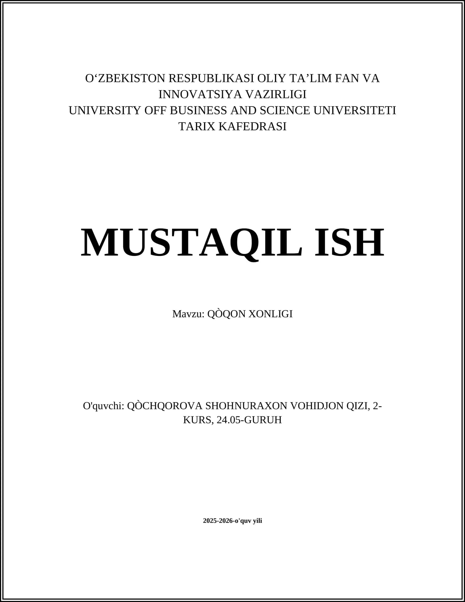 QÒQON XONLIGI 1
