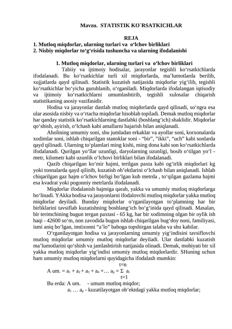 STATISTIK KO`RSATKICHLAR 1