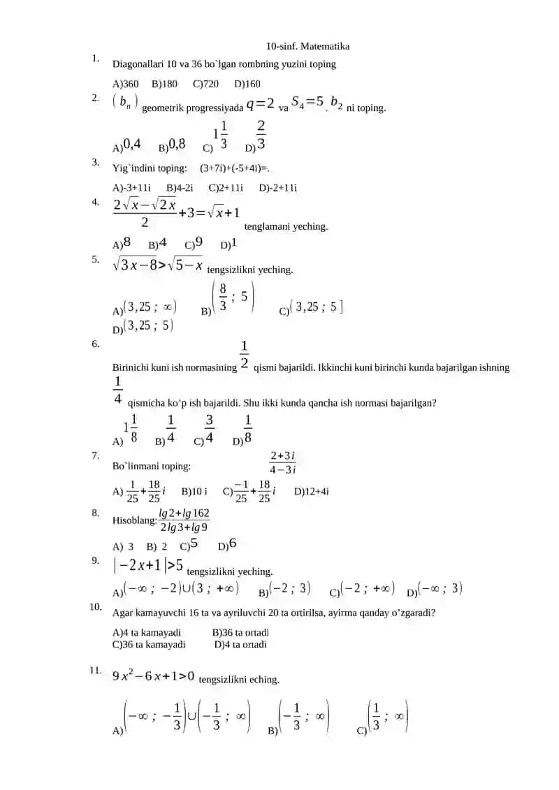 10-sinf. Matematika