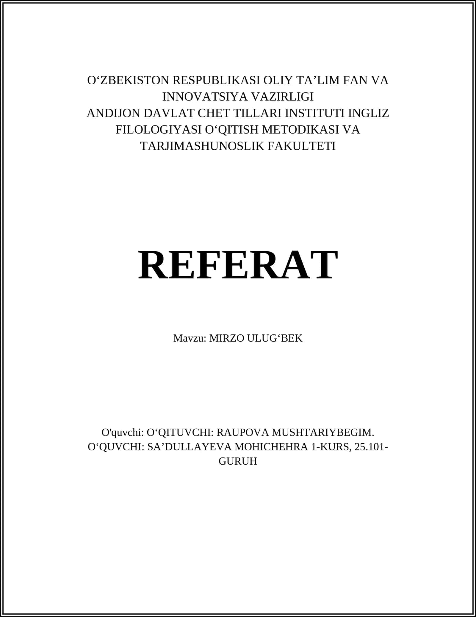 MIRZO ULUGʻBEK 1