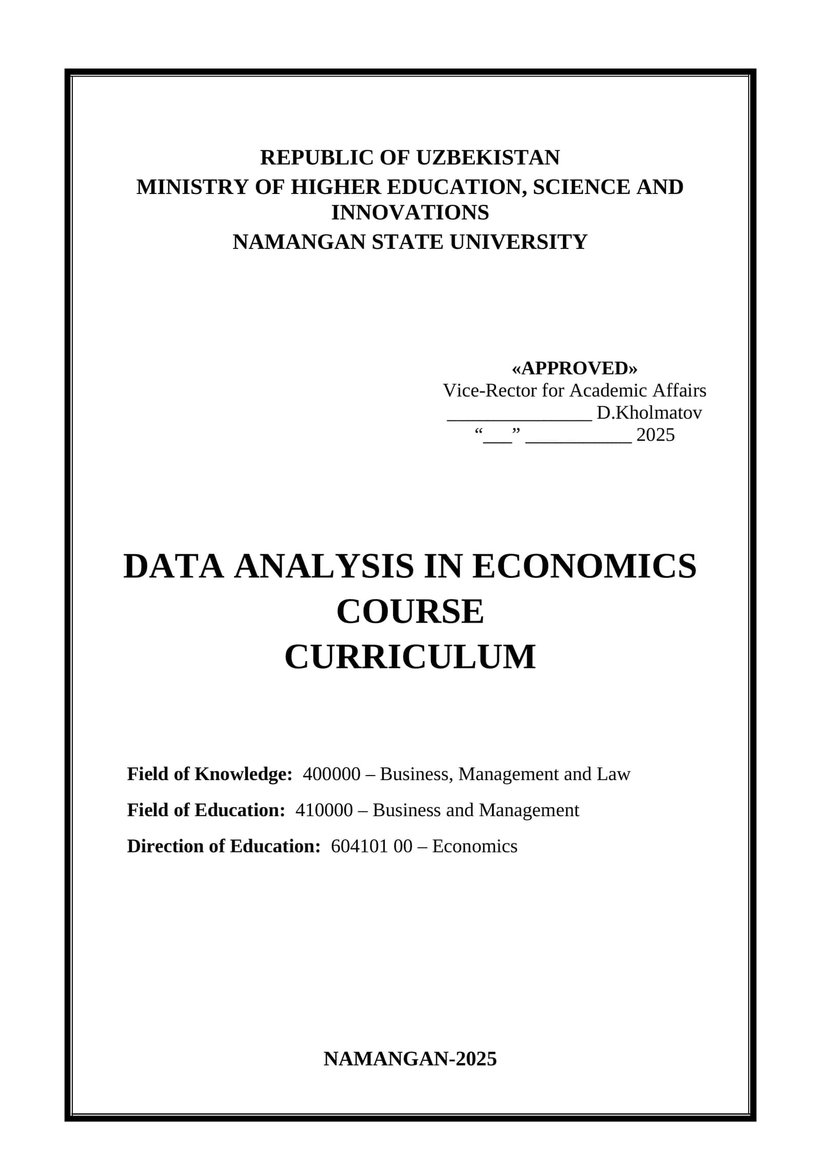 Data Analysis in Economics 1