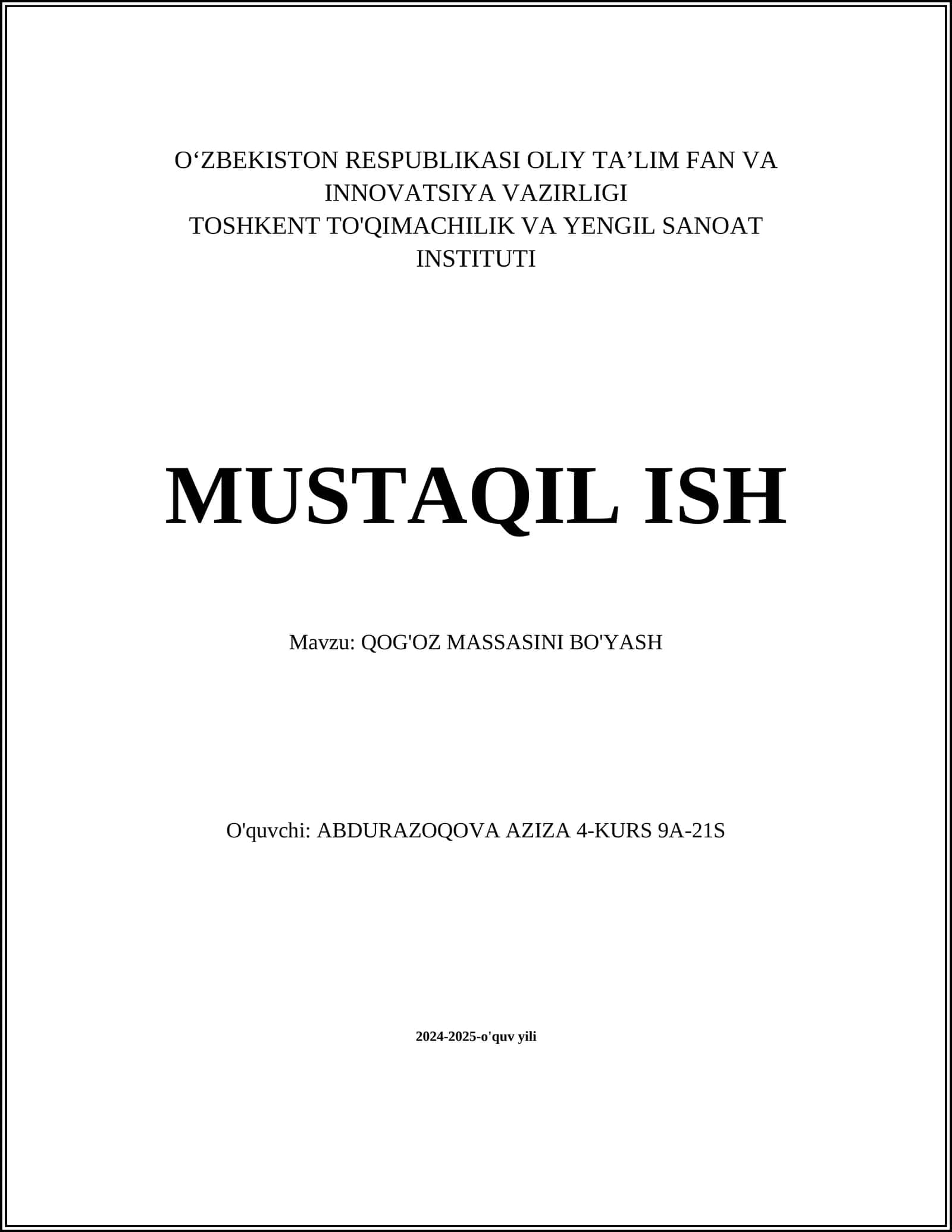 QOG'OZ MASSASINI BO'YASH 1