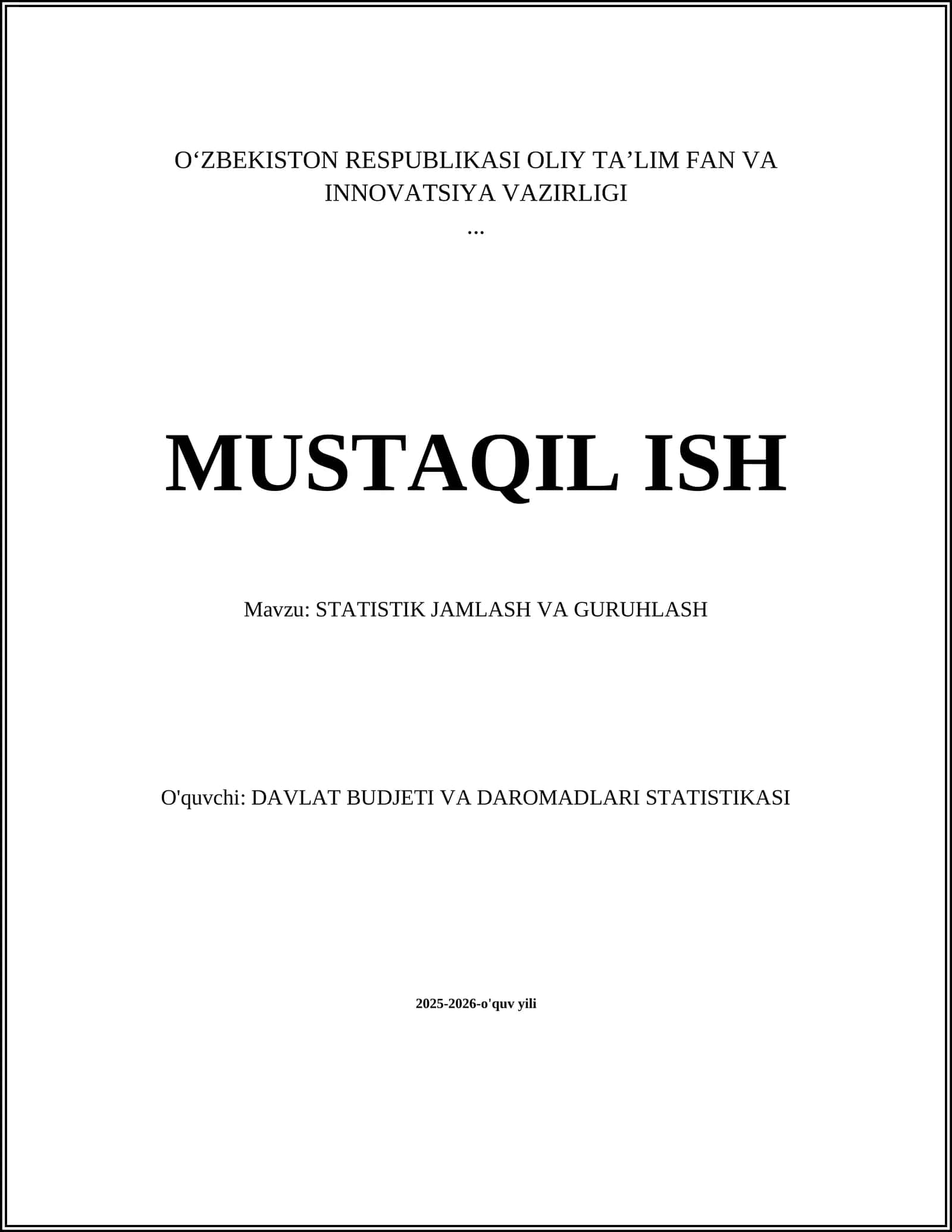 STATISTIK JAMLASH VA GURUHLASH 1