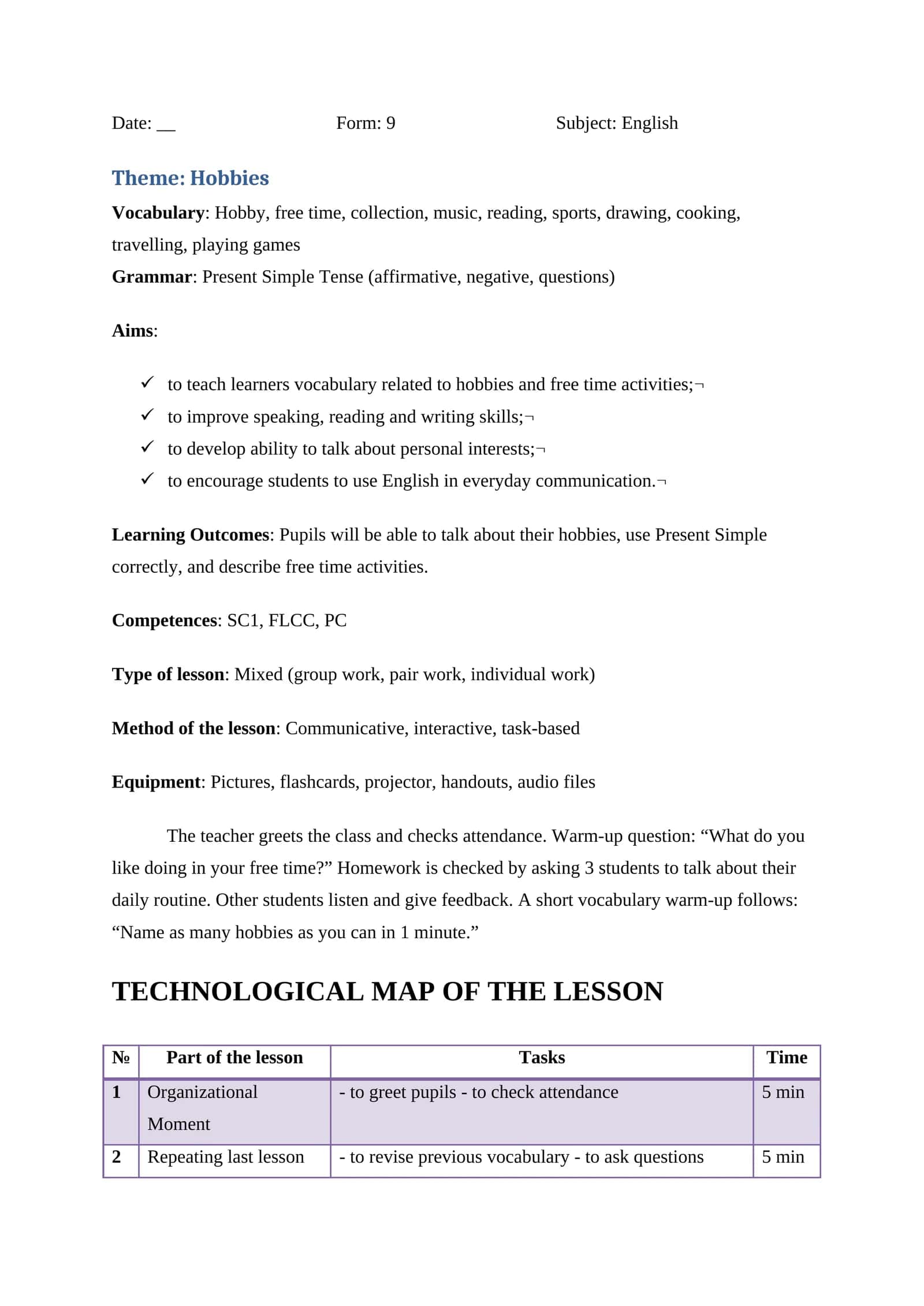 English Lesson: Hobbies 1