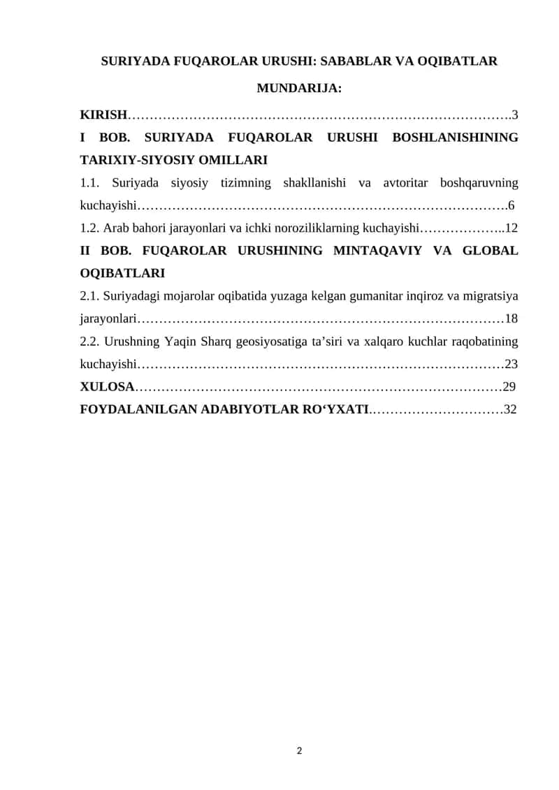 Suriyada fuqarolar urushi: sabablar va oqibatlar 1