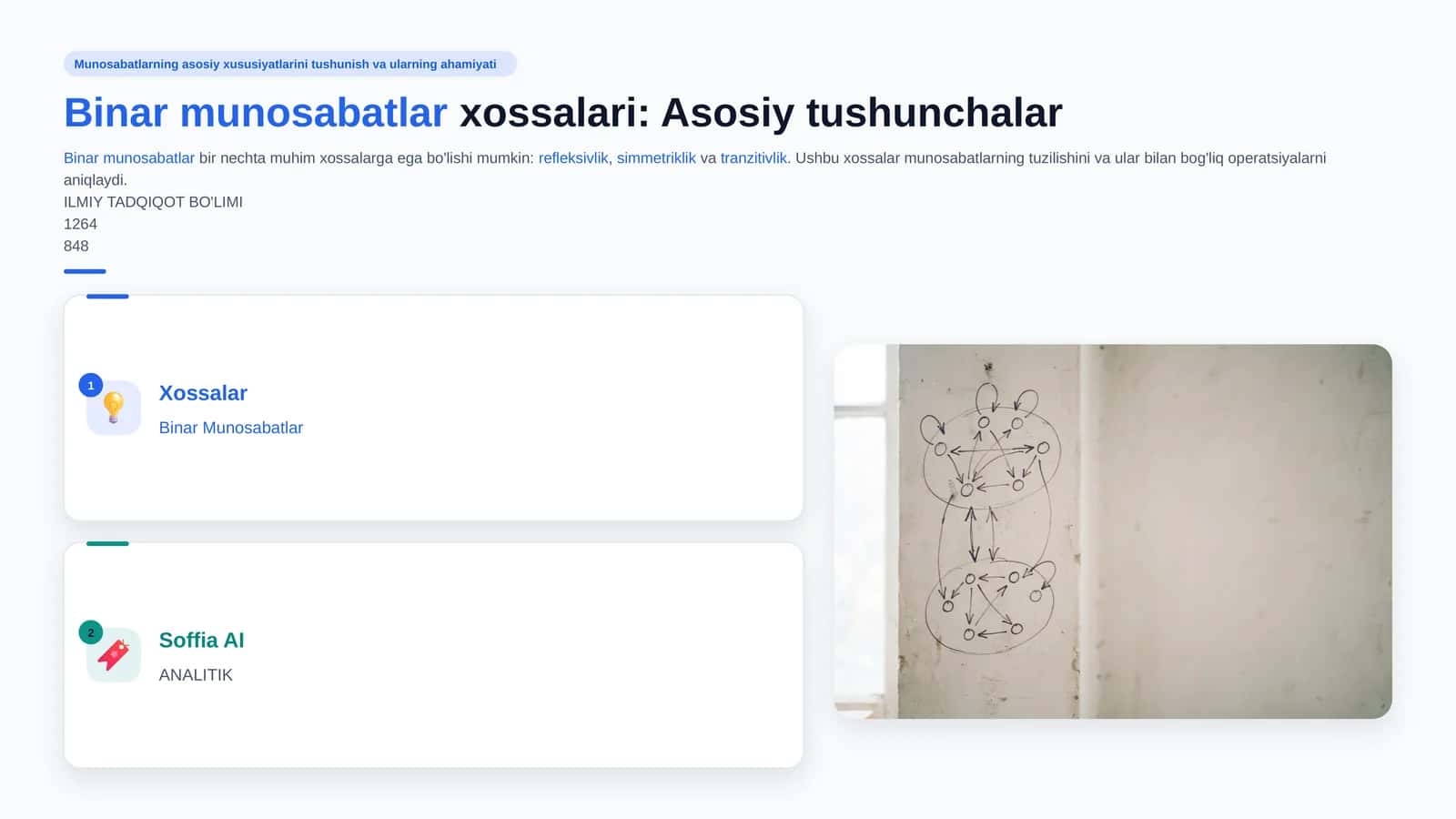 İkki tòplam elementlari orasidagi moslik. Binar munosabatlar va ularning xossalari 1