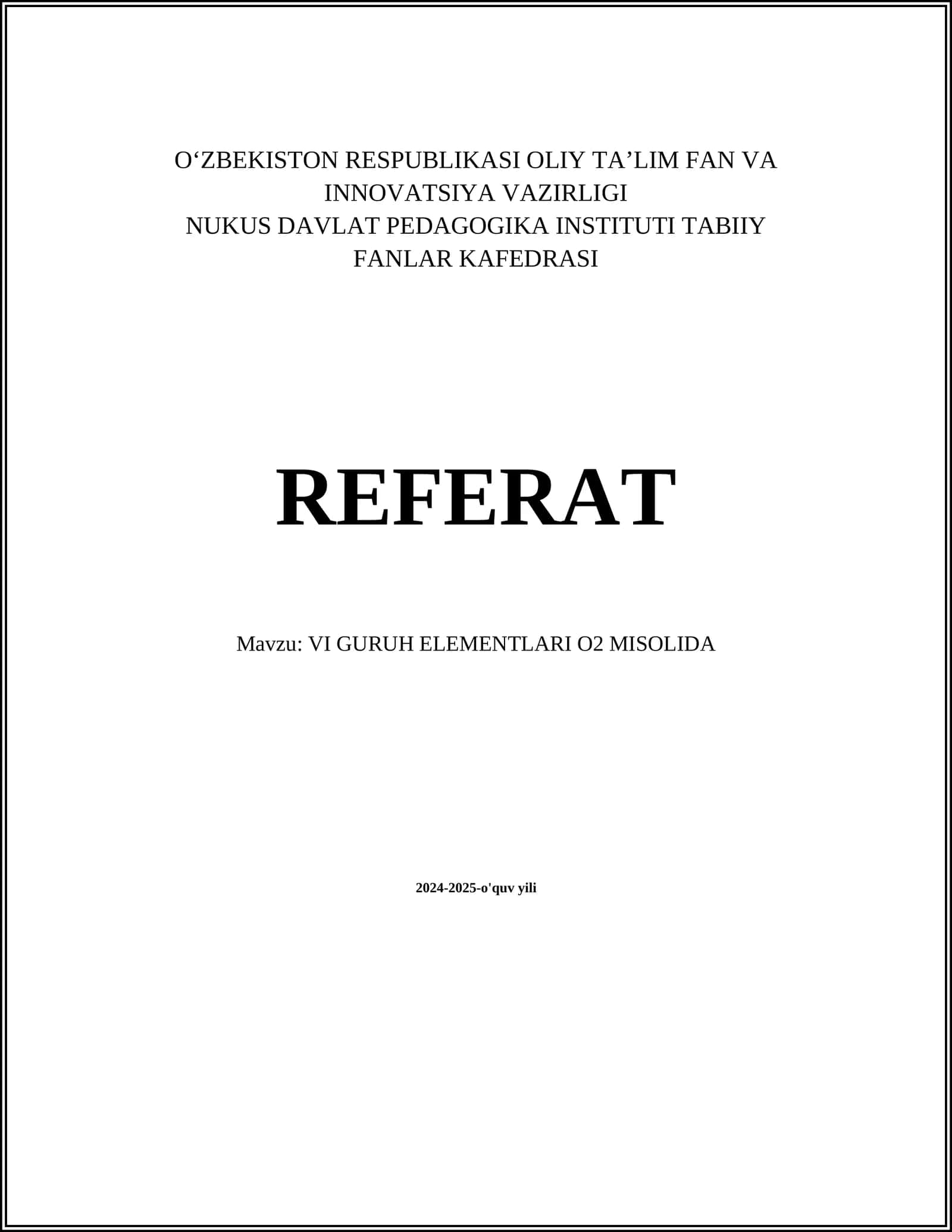 VI GURUH ELEMENTLARI O2 MISOLIDA 1