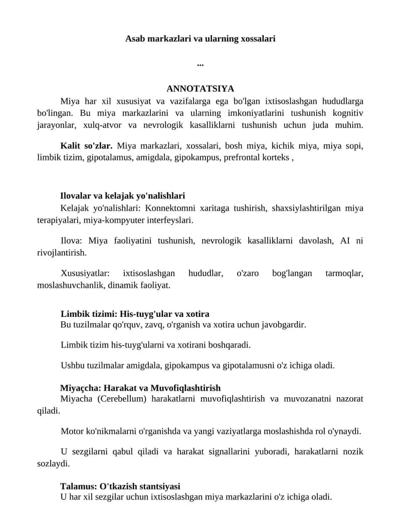 Asab markazlari va ularning xossalari 1
