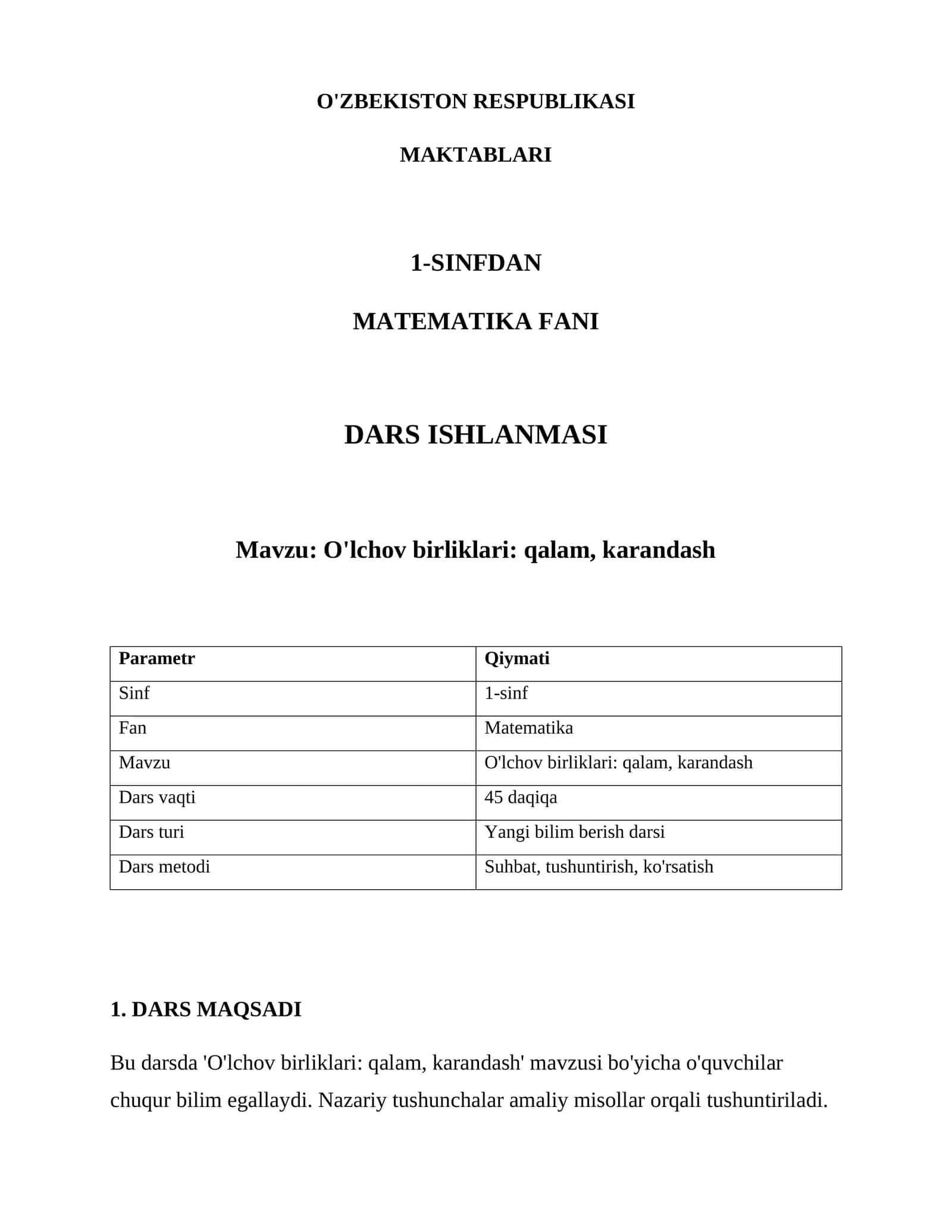 O'lchov birliklari: qalam, karandash 1