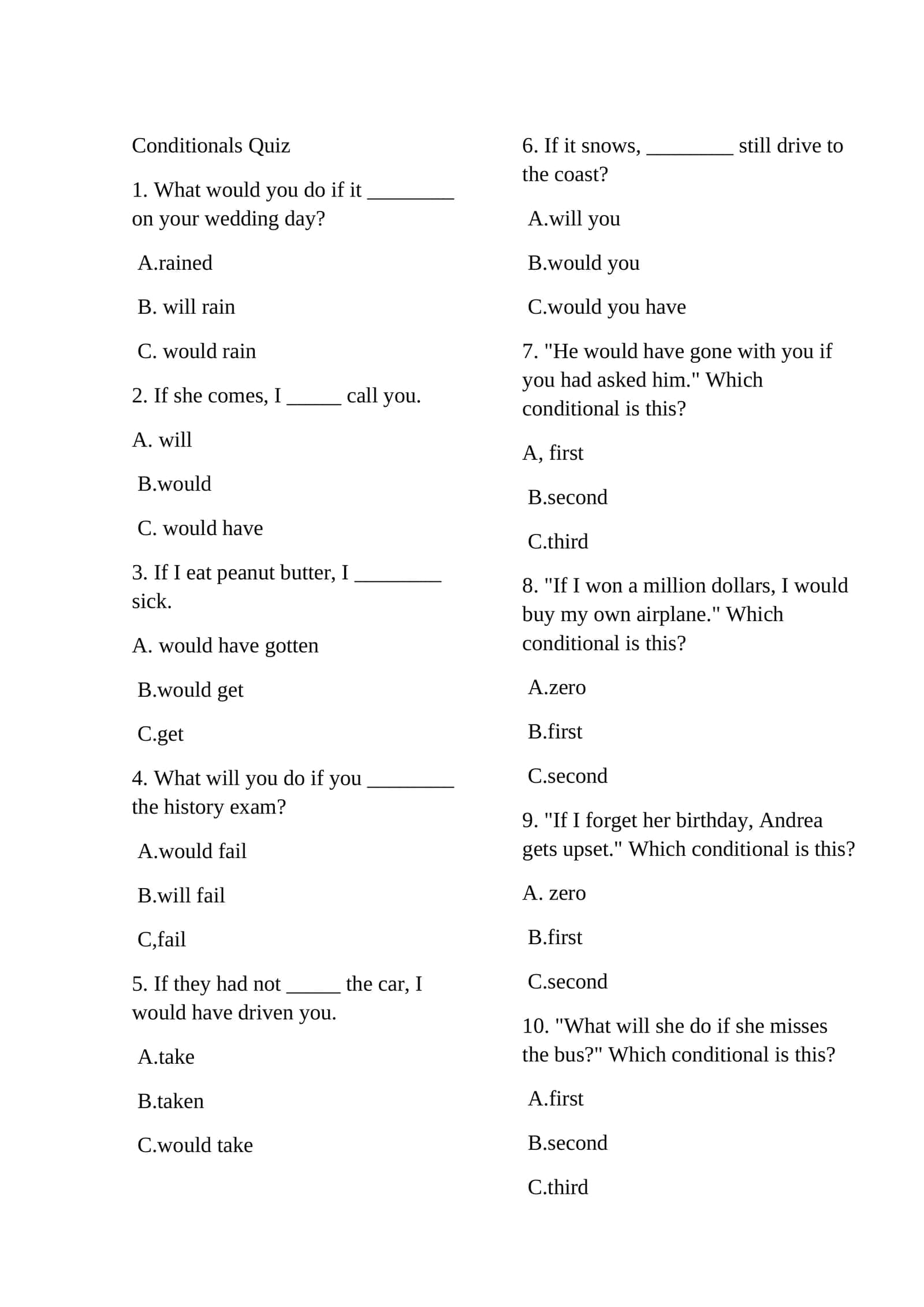 Conditionals Quiz 1