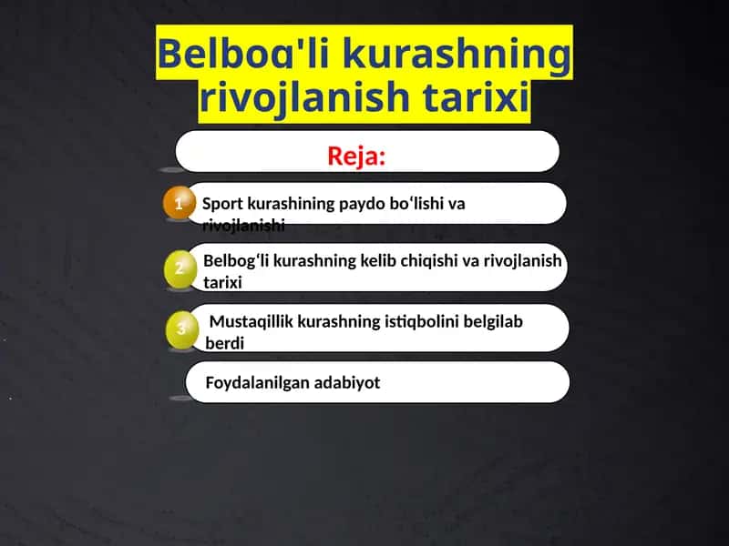 Belbog'li kurashning rivojlanish tarixi 1