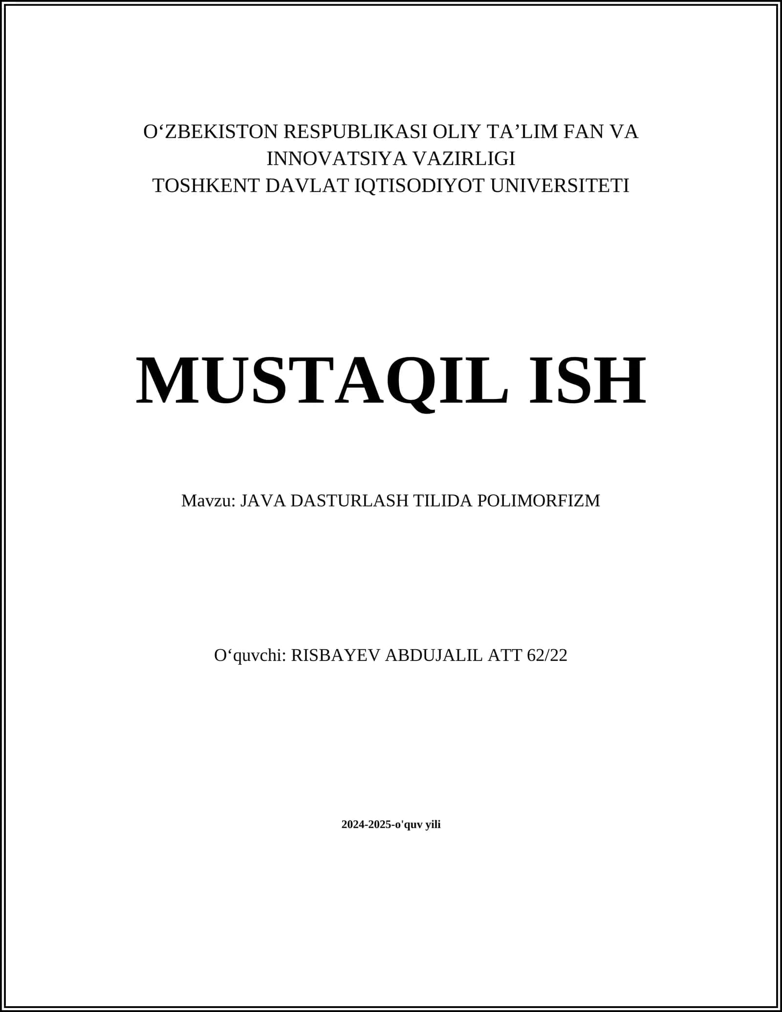JAVA DASTURLASH TILIDA POLIMORFIZM 1