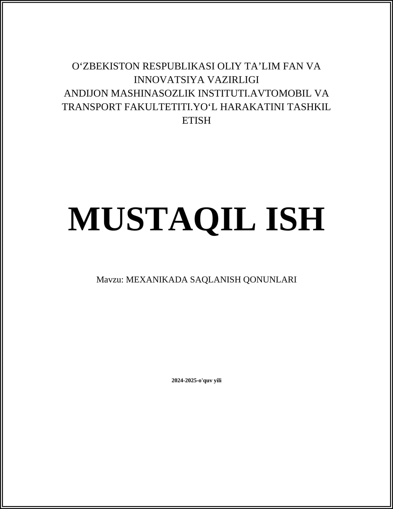 MEXANIKADA SAQLANISH QONUNLARI 1
