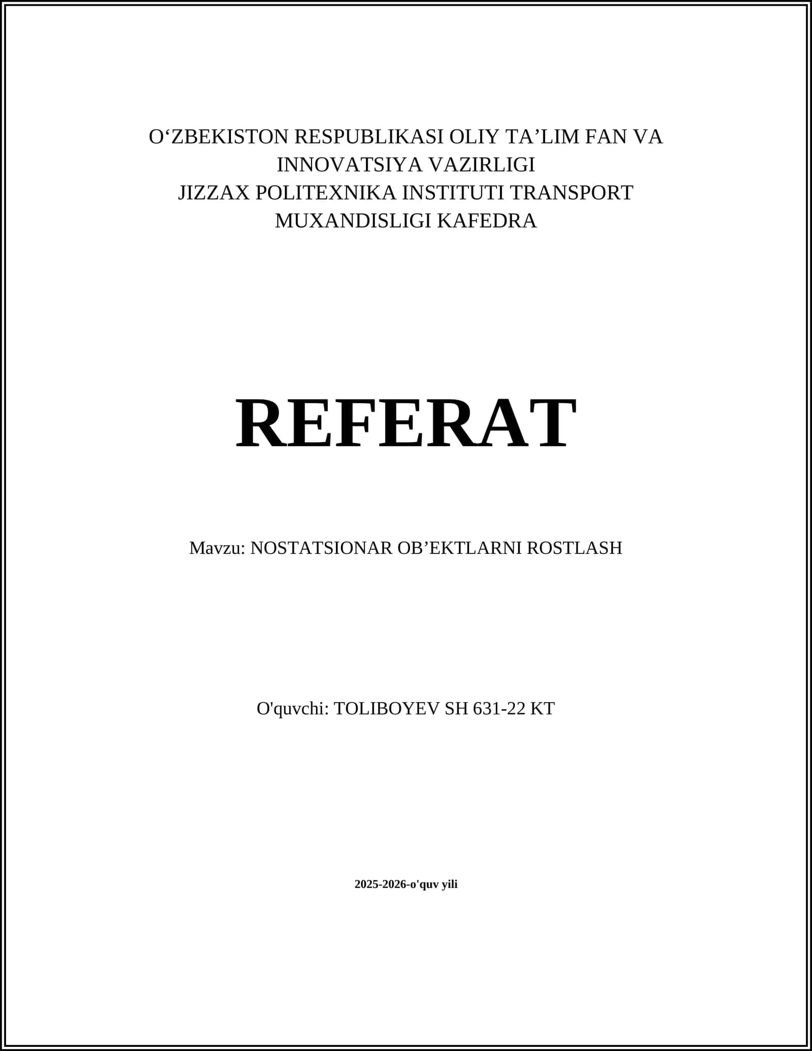 Nostatsionar ob'ektlarni rostlash 1