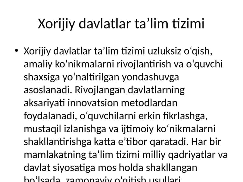 Xorijiy davlatlar ta’lim tizimi 1