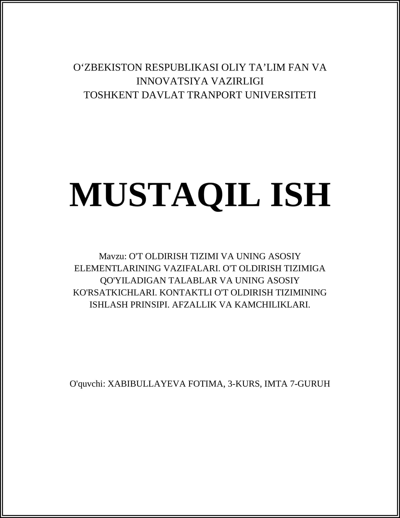 O't oldirish tizimi 1