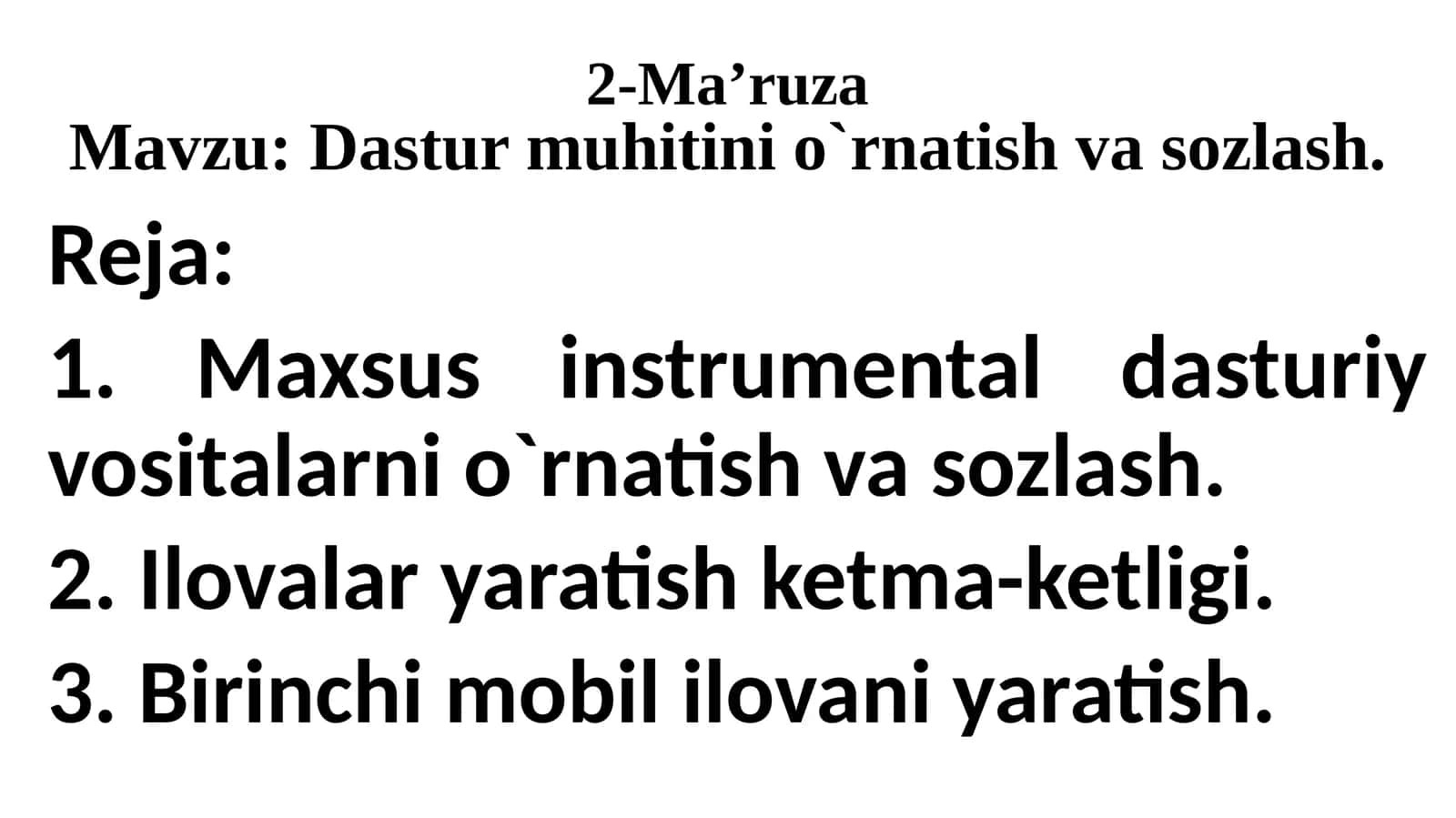 Dasturmuhitini o'rnatish va sozlash 1