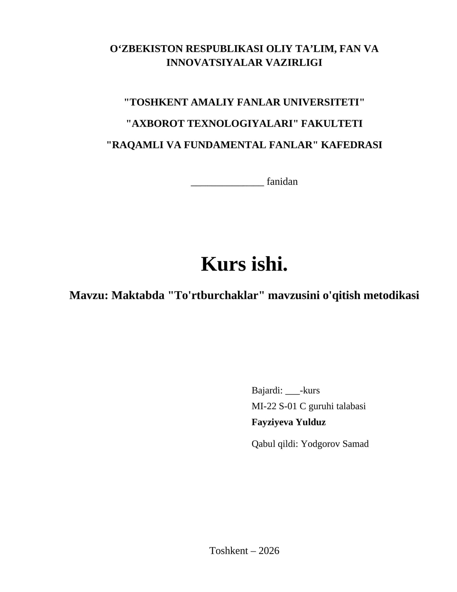 Maktabda "To'rtburchaklar" mavzusini o'qitish metodikasi 1