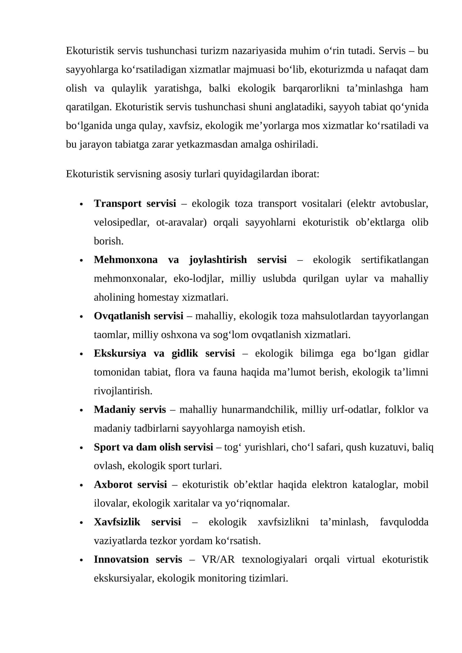 Ekoturistik servislar 1